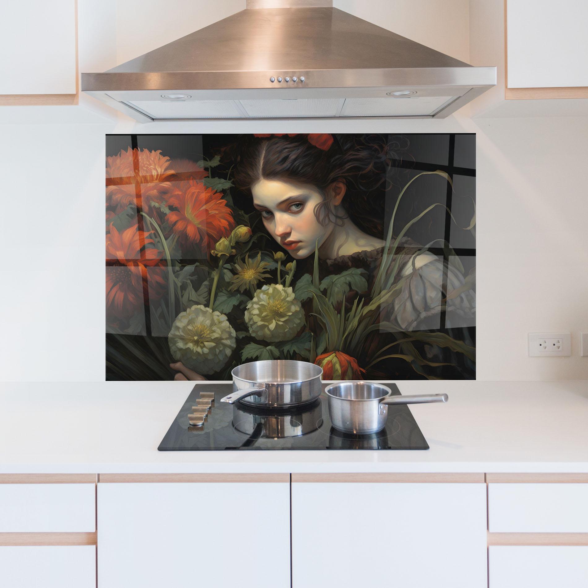 Стъклен панел за кухня Vintage Flowers mockup 5
