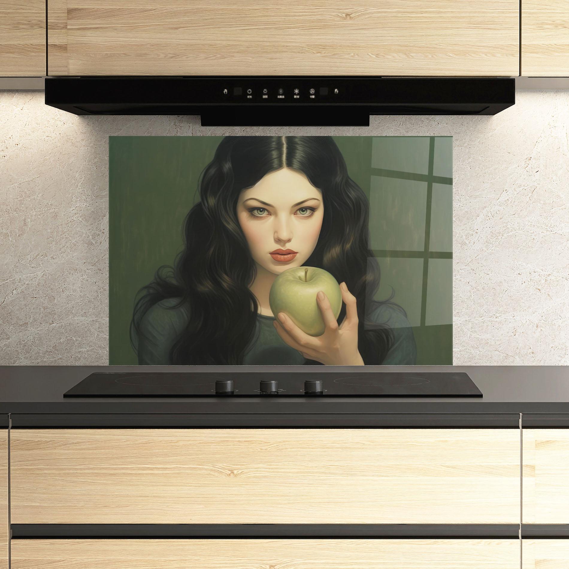 Стъклен панел за кухня Green Apple Painting mockup 3