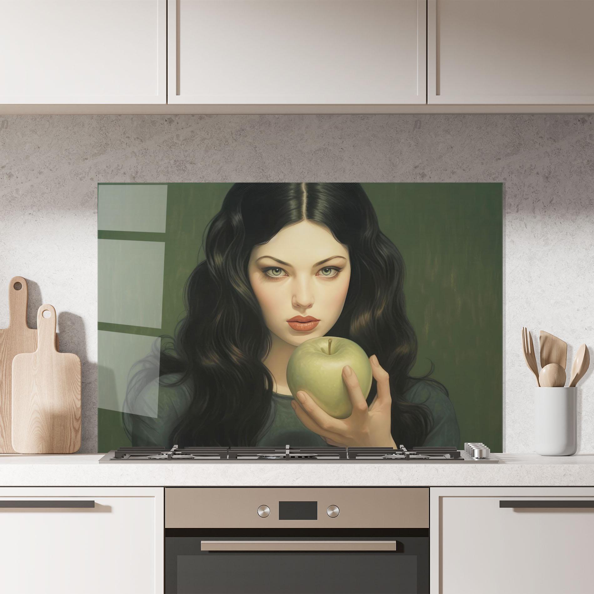 Стъклен панел за кухня Green Apple Painting mockup 7