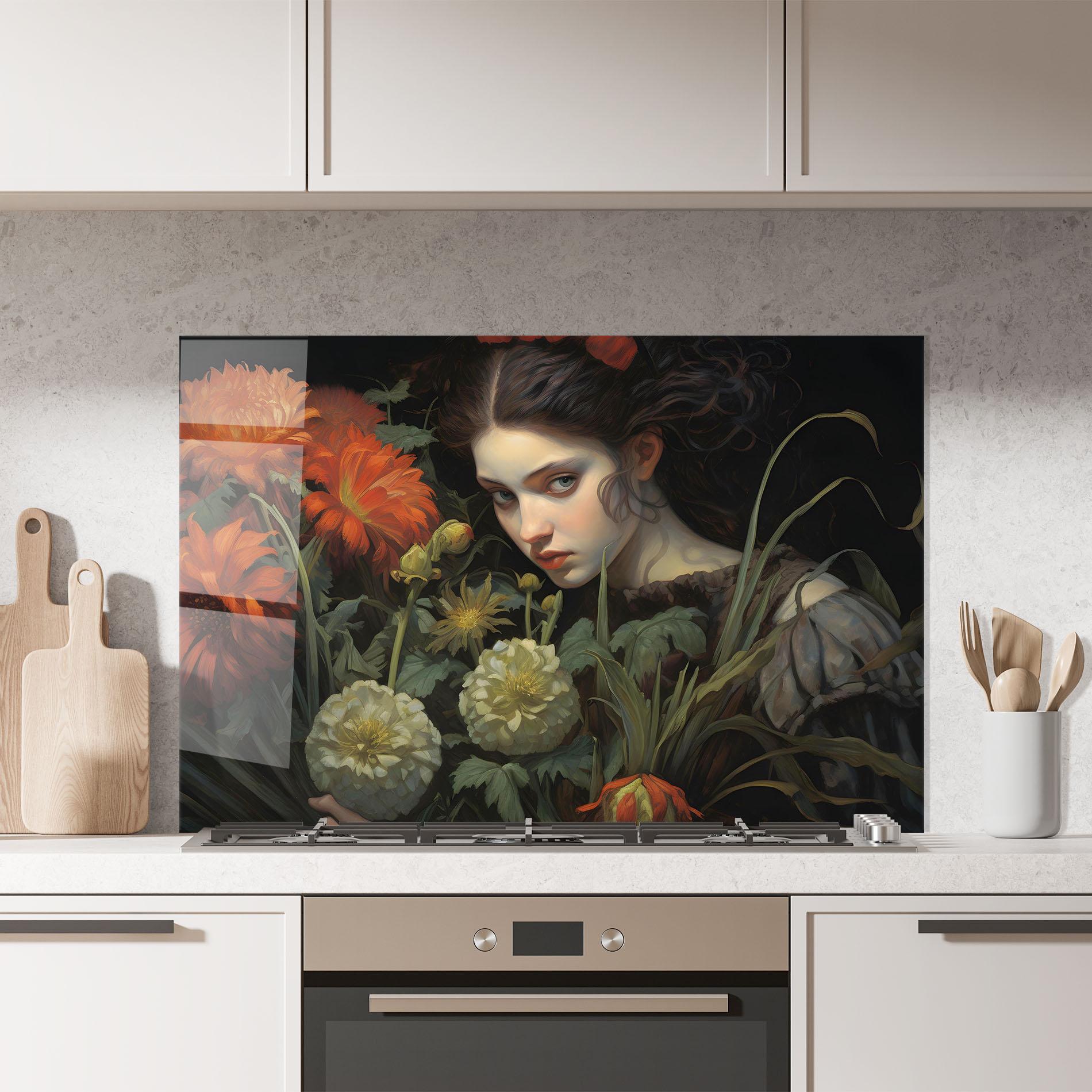 Стъклен панел за кухня Vintage Flowers mockup 7