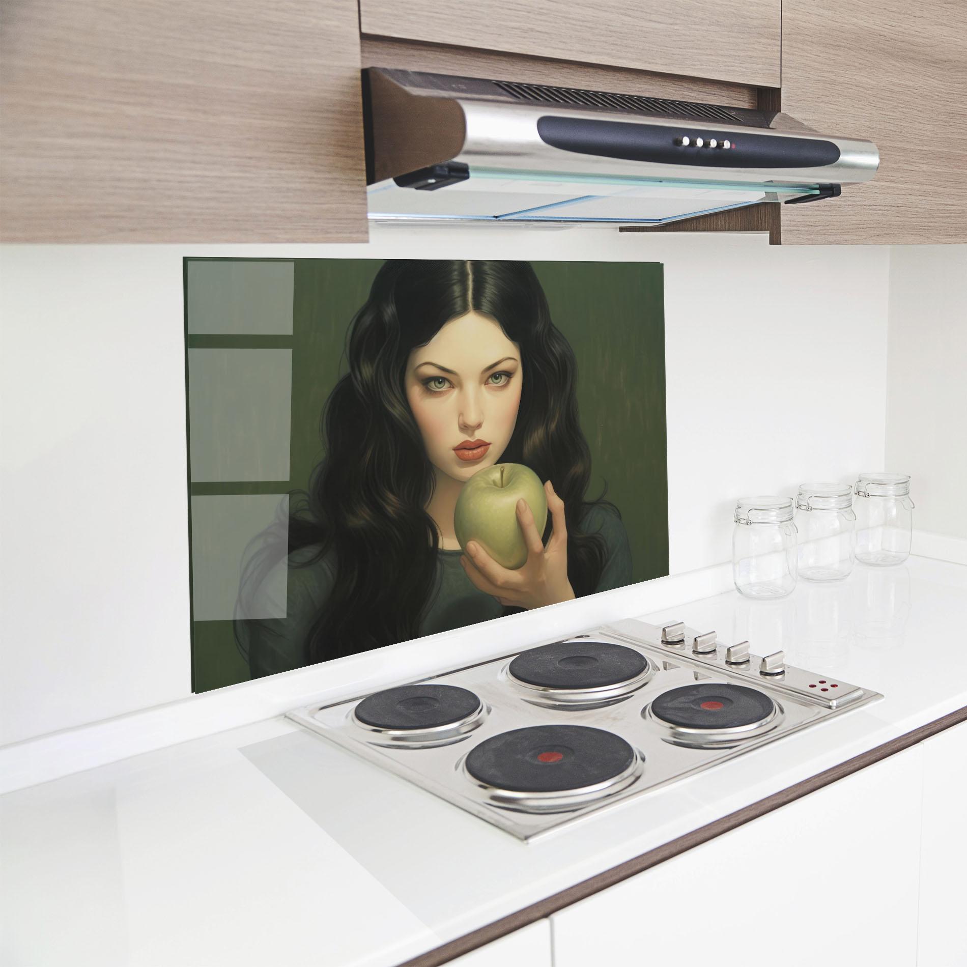 Стъклен панел за кухня Green Apple Painting mockup 8