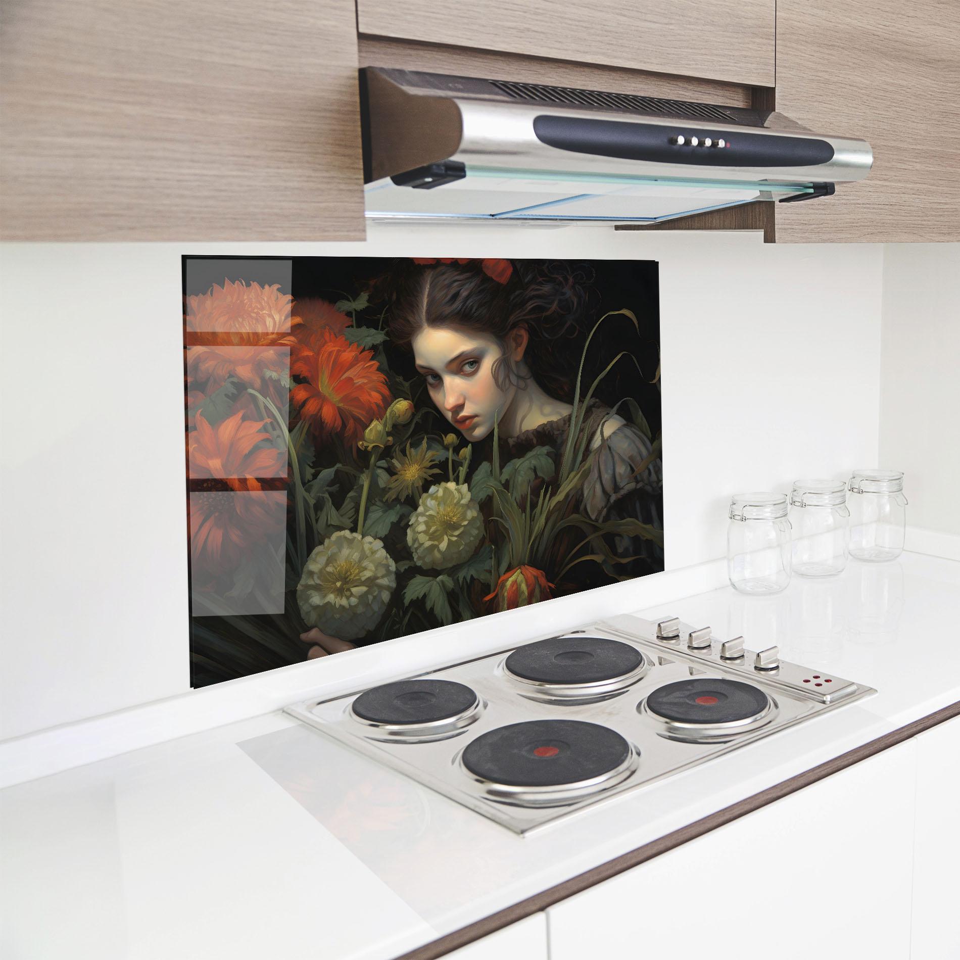 Стъклен панел за кухня Vintage Flowers mockup 8