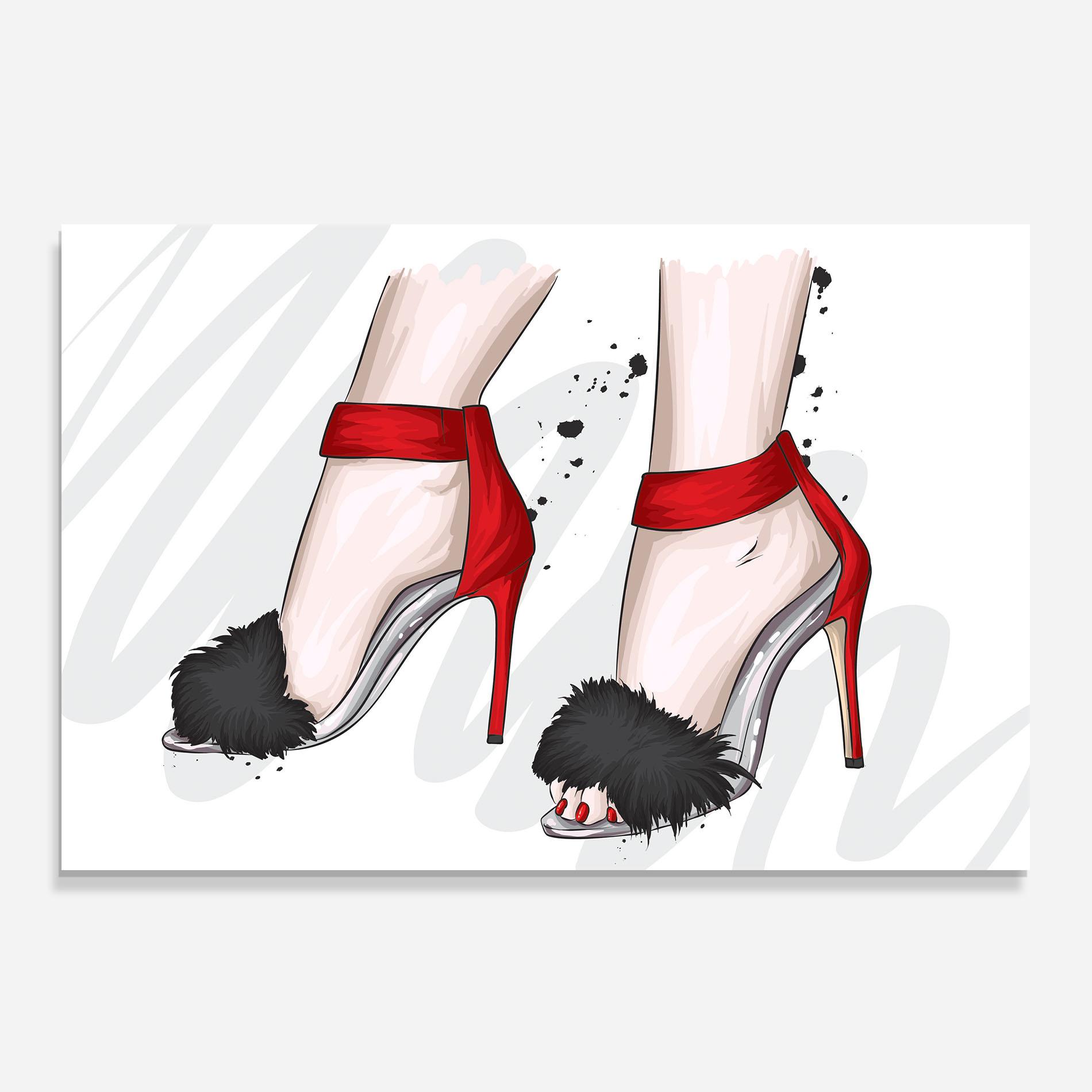 Стъклен панел за кухня Black Red Heels mockup 0