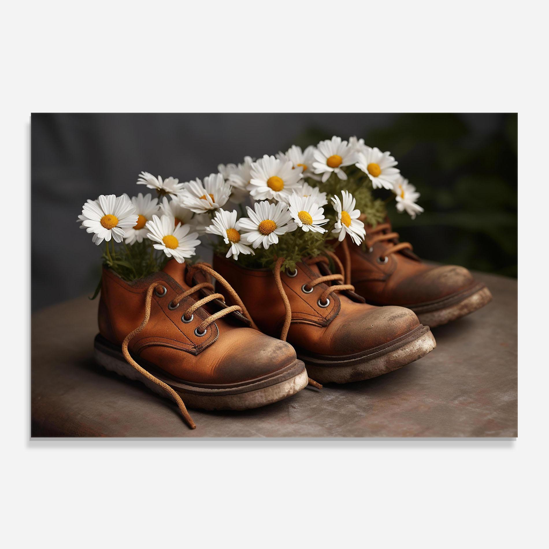 Стъклен панел за кухня Old Boot Flowers mockup 0