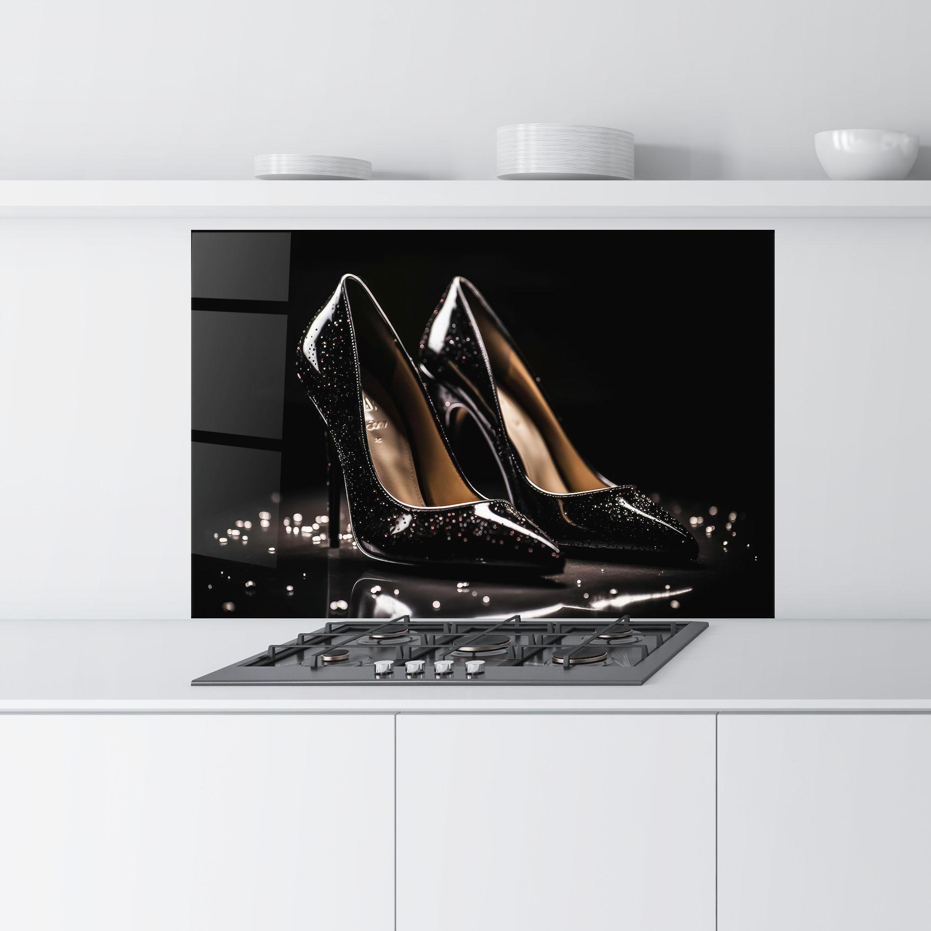 Стъклен панел за кухня Black Leather Shoe mockup 9