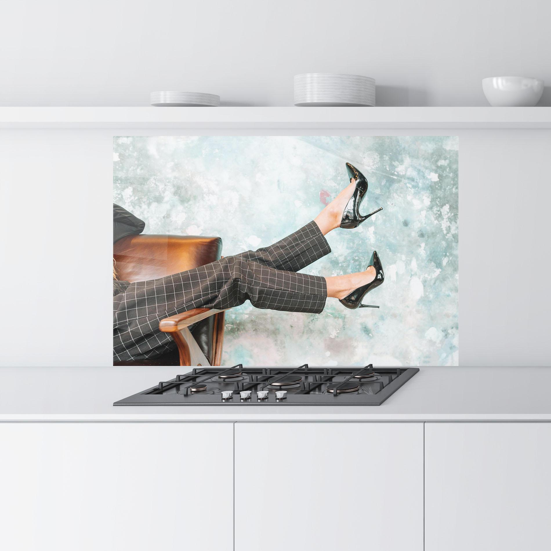 Стъклен панел за кухня Black Shoes On Chair mockup 9