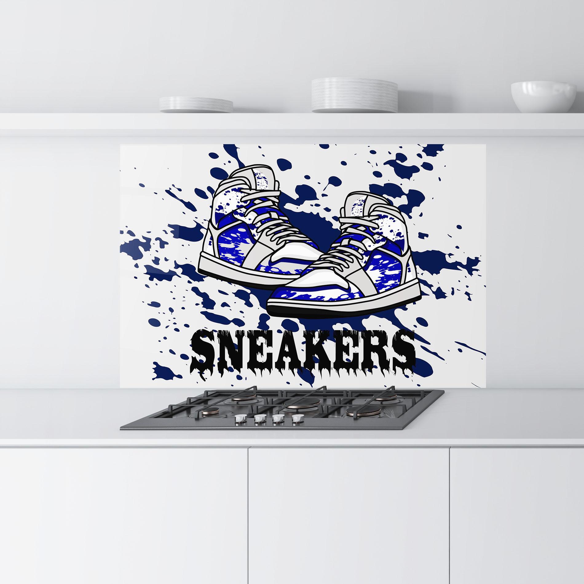 Стъклен панел за кухня Dark Blue Sneakers mockup 9