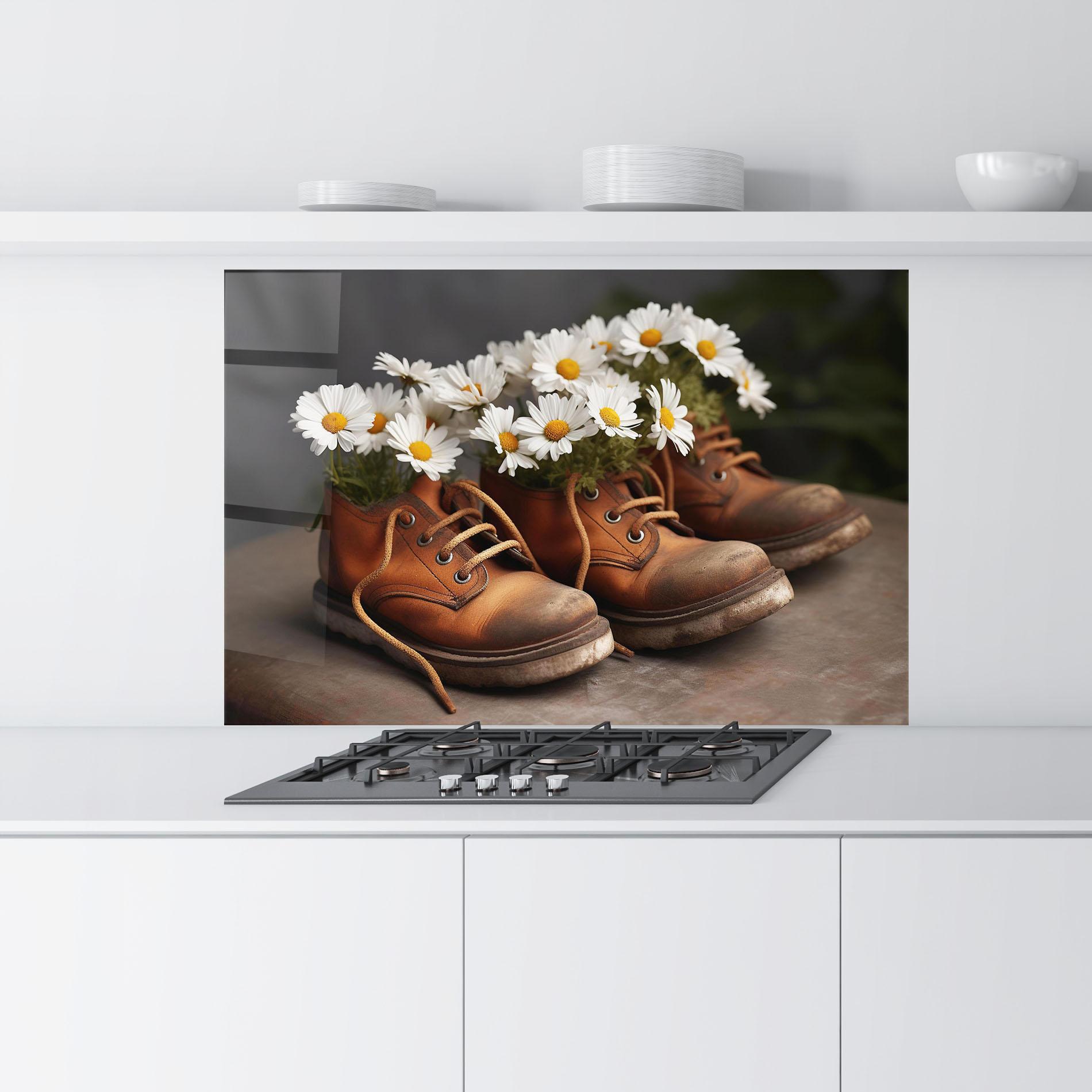 Стъклен панел за кухня Old Boot Flowers mockup 9