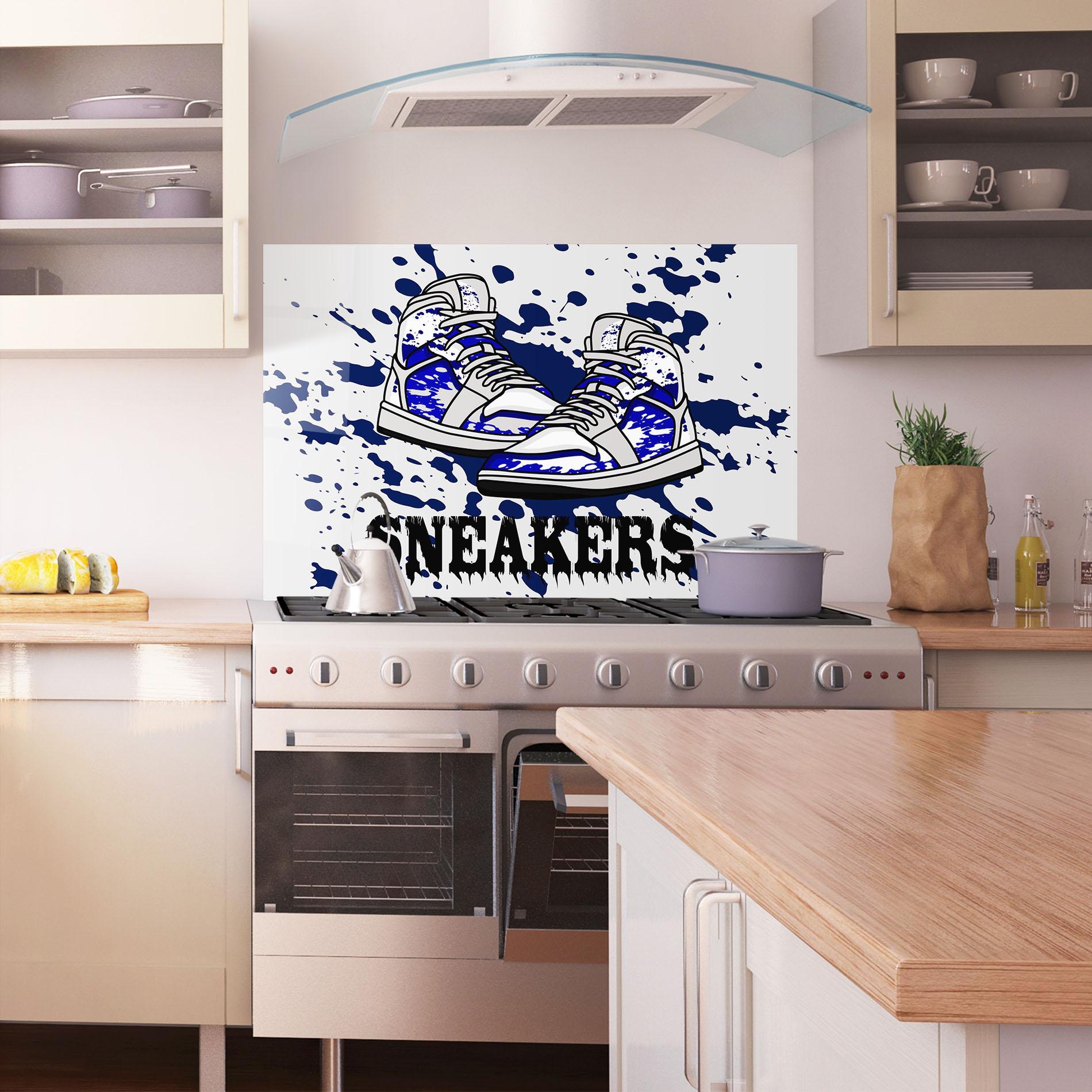 Стъклен панел за кухня Dark Blue Sneakers mockup 1