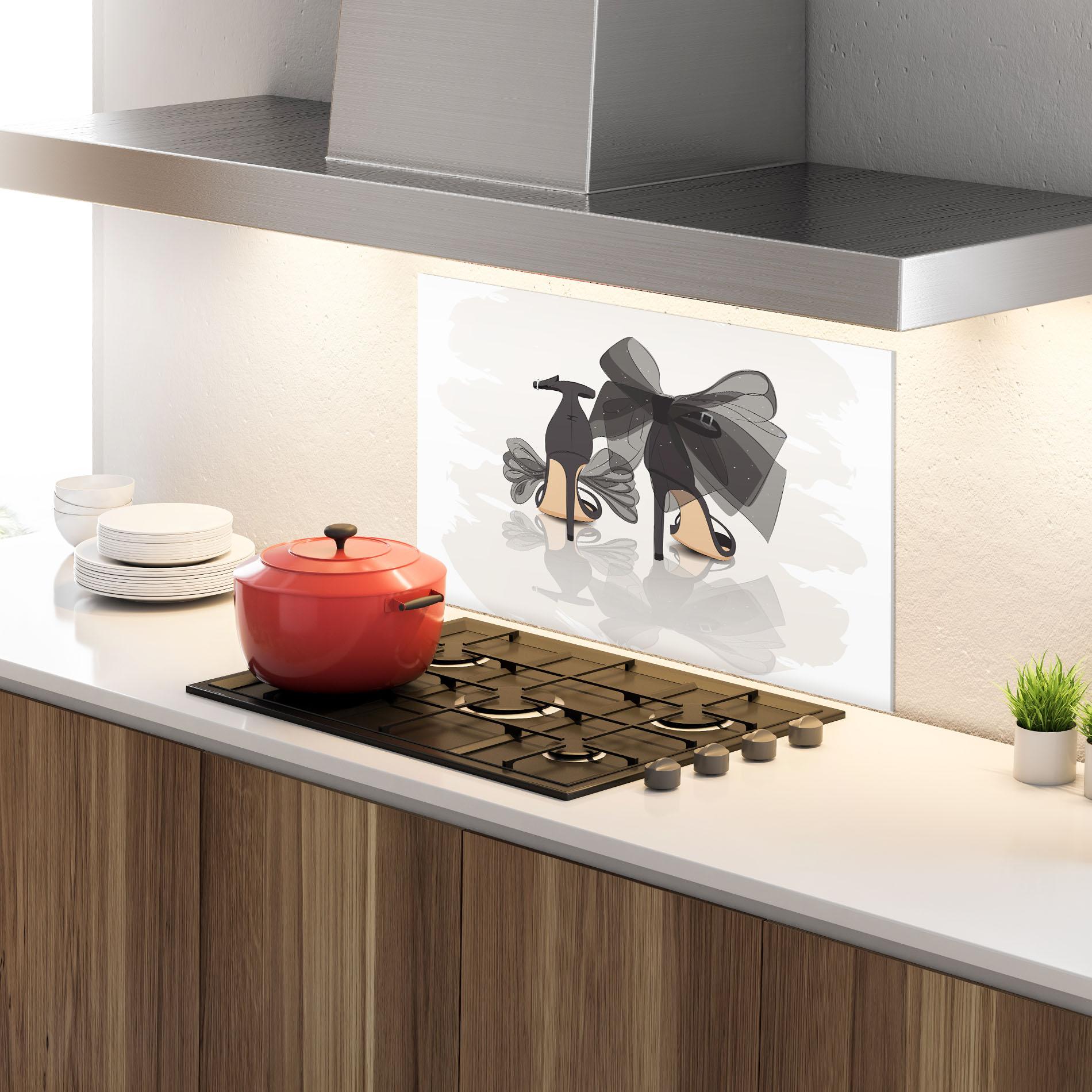 Стъклен панел за кухня Black Bow Heels mockup 4