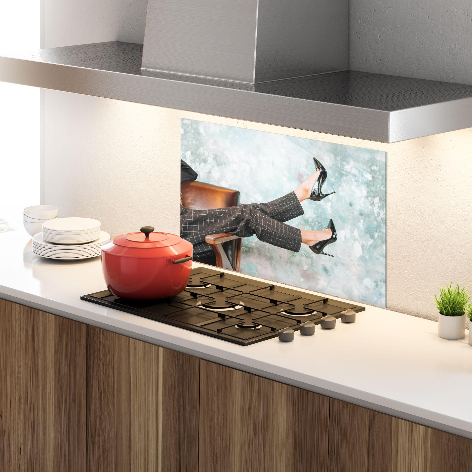 Стъклен панел за кухня Black Shoes On Chair mockup 4