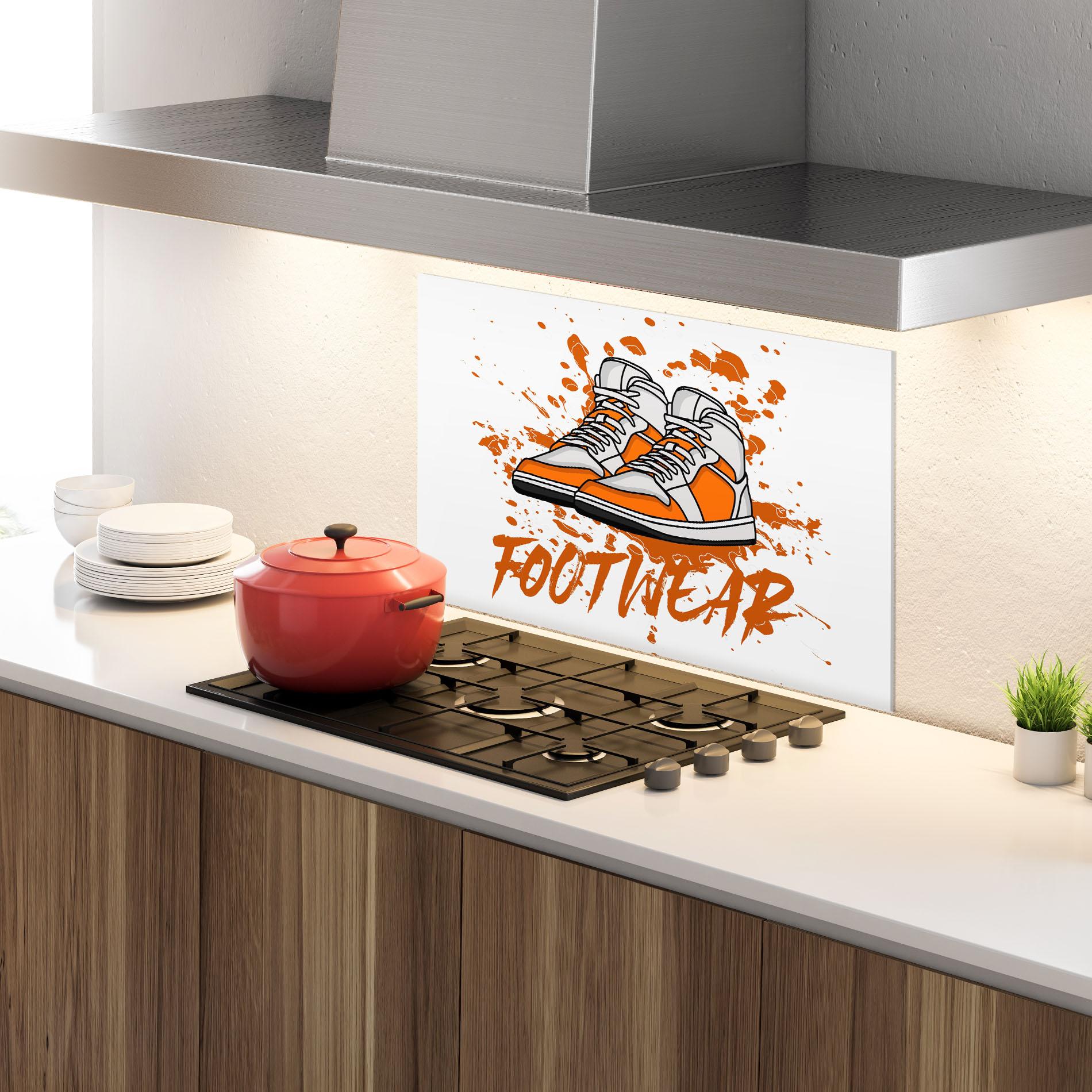 Стъклен панел за кухня Orange Footwear mockup 4