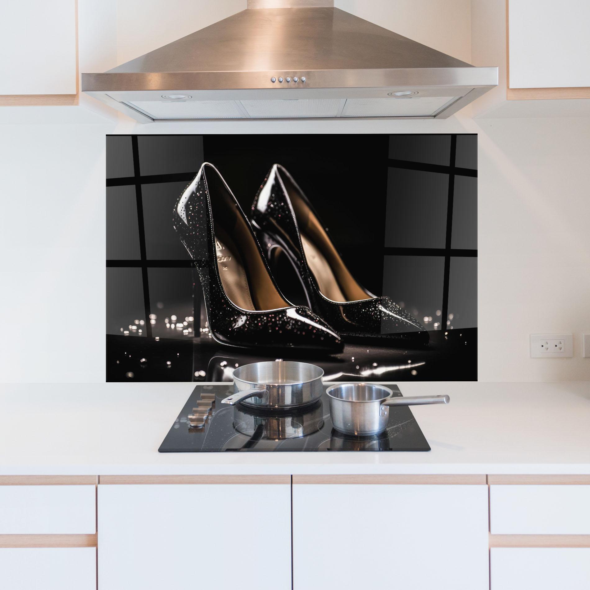 Стъклен панел за кухня Black Leather Shoe mockup 5