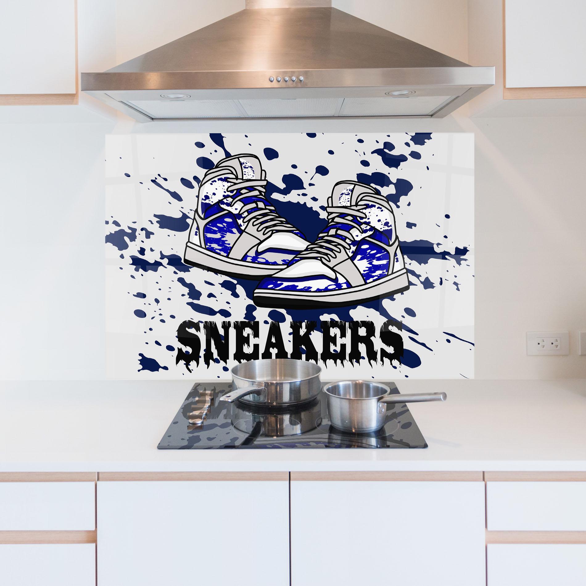 Стъклен панел за кухня Dark Blue Sneakers mockup 5