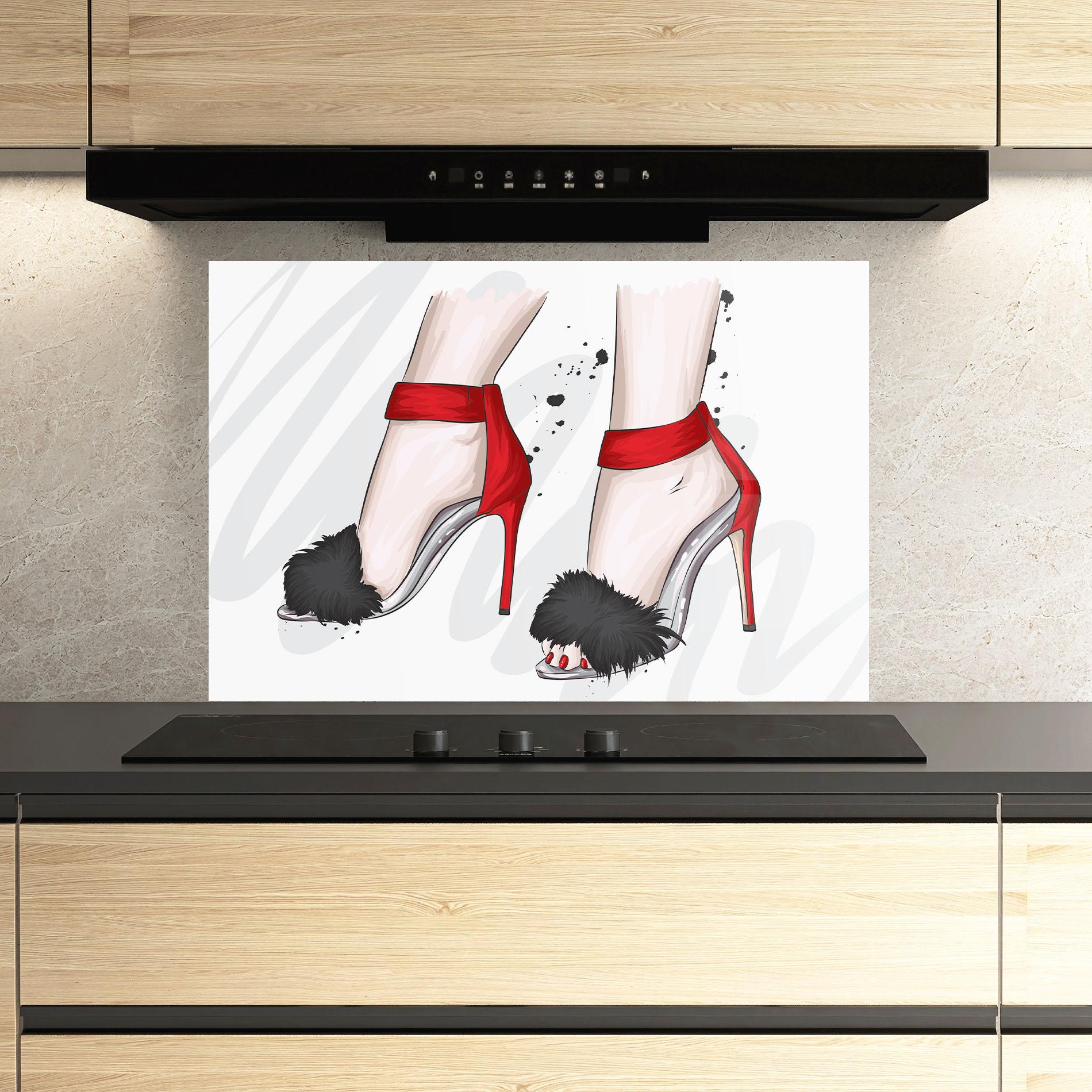 Стъклен панел за кухня Black Red Heels mockup 3