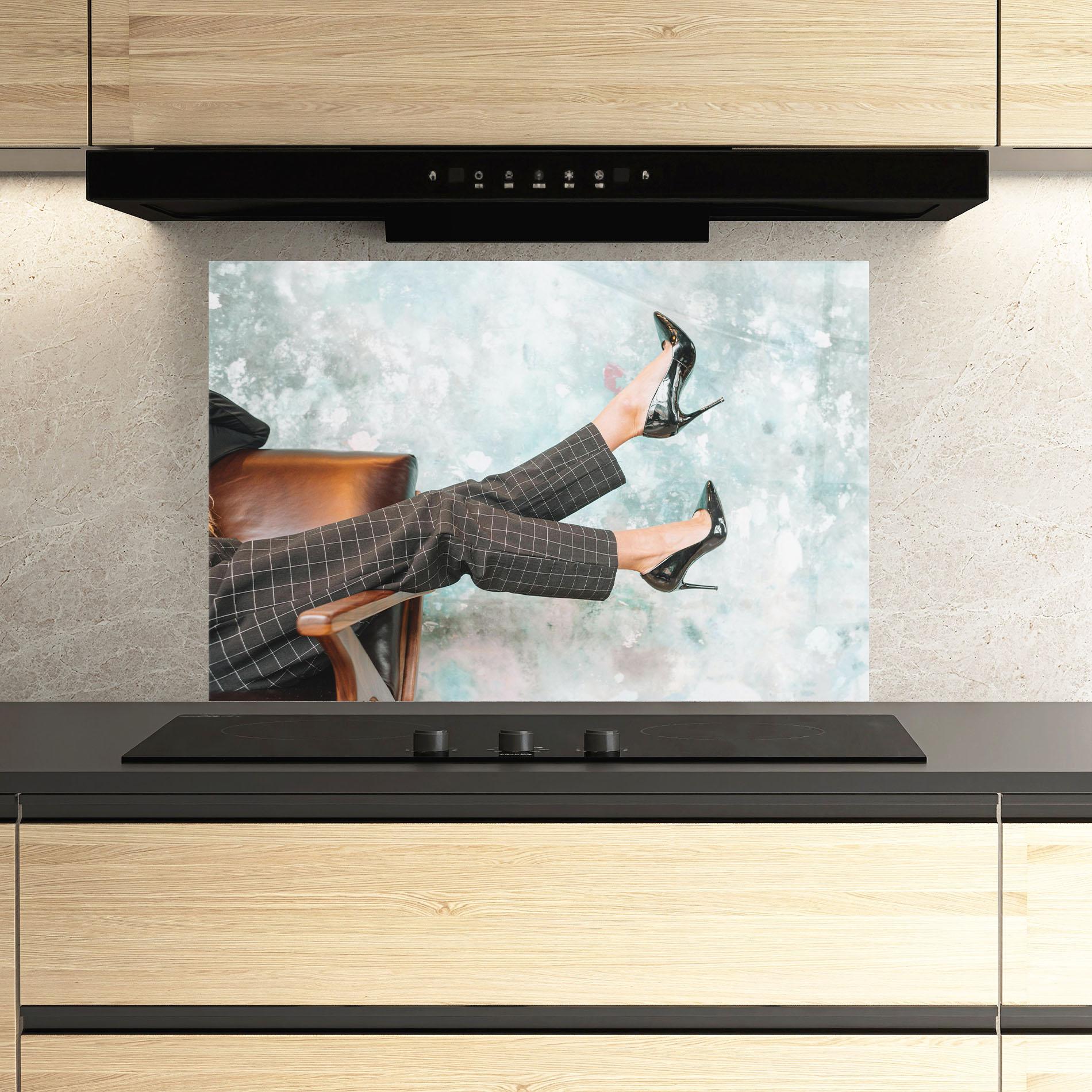 Стъклен панел за кухня Black Shoes On Chair mockup 3
