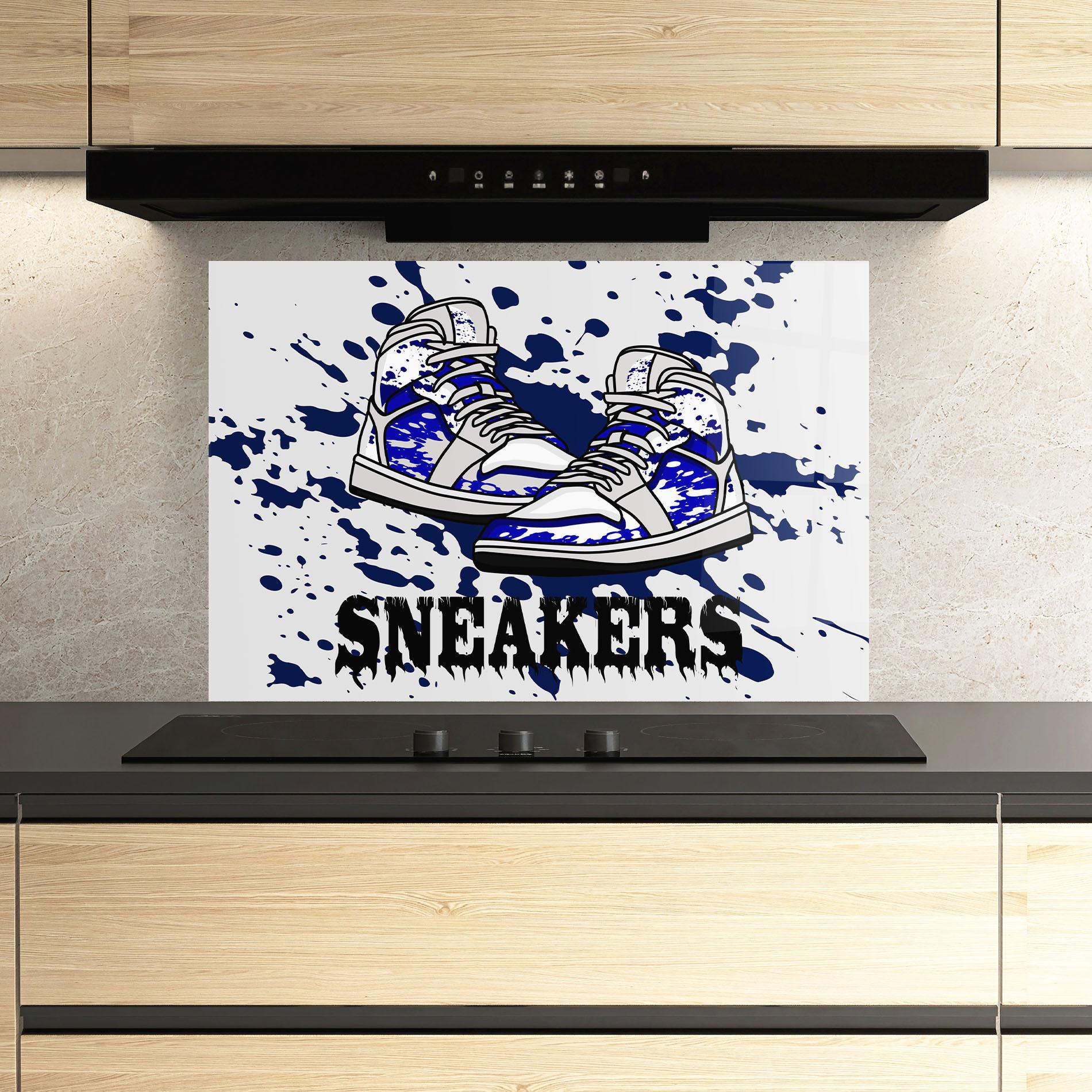 Стъклен панел за кухня Dark Blue Sneakers mockup 3