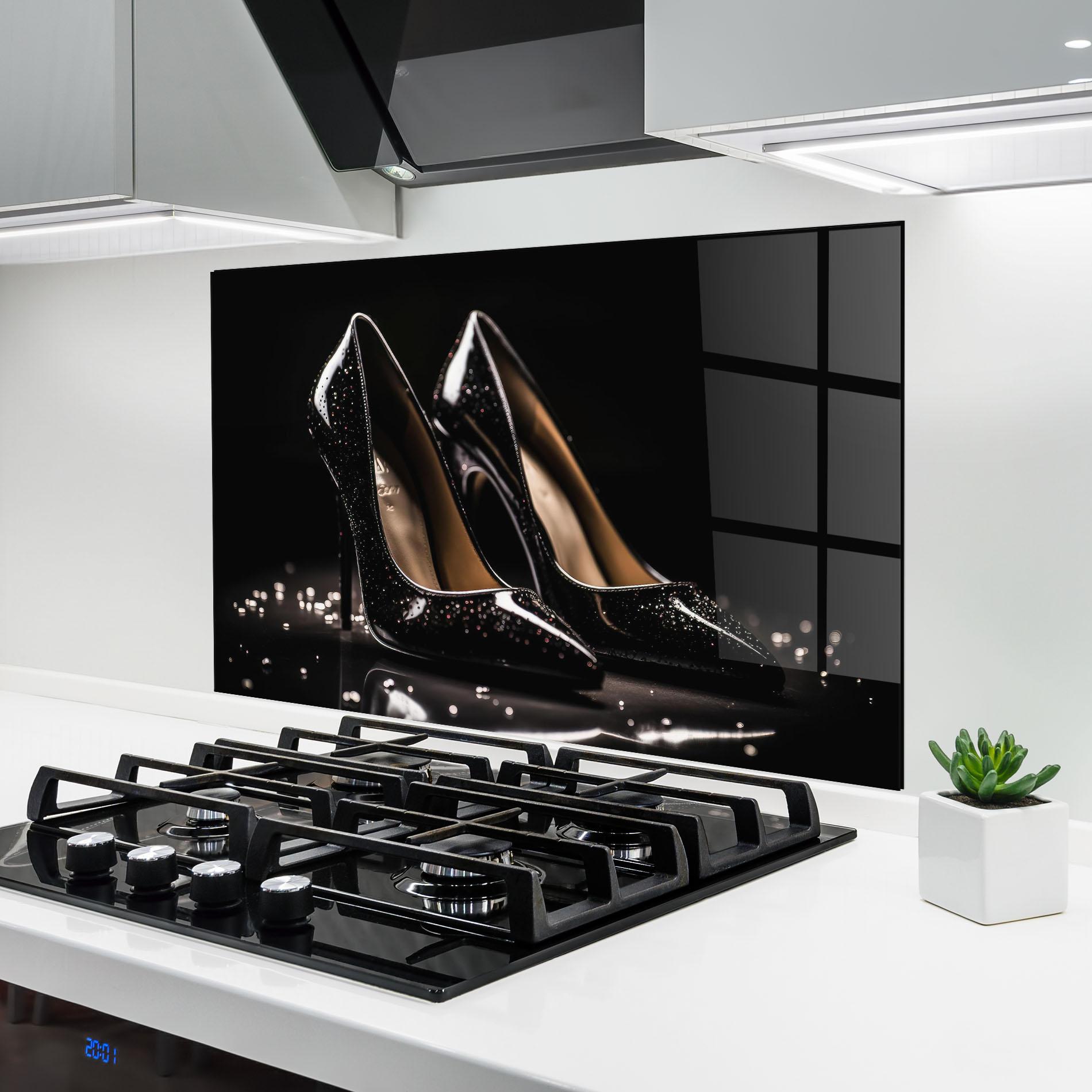 Стъклен панел за кухня Black Leather Shoe mockup 6