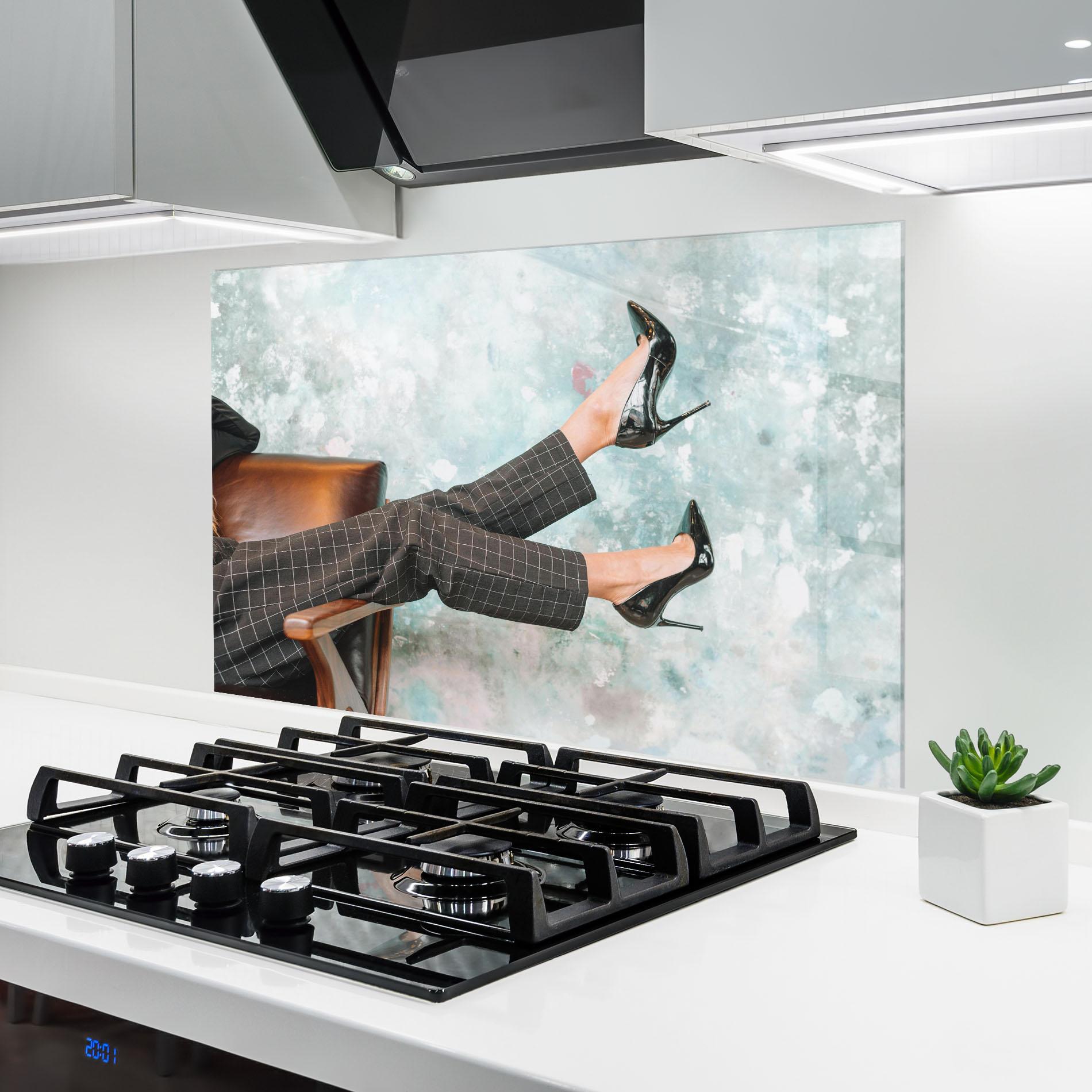 Стъклен панел за кухня Black Shoes On Chair mockup 6