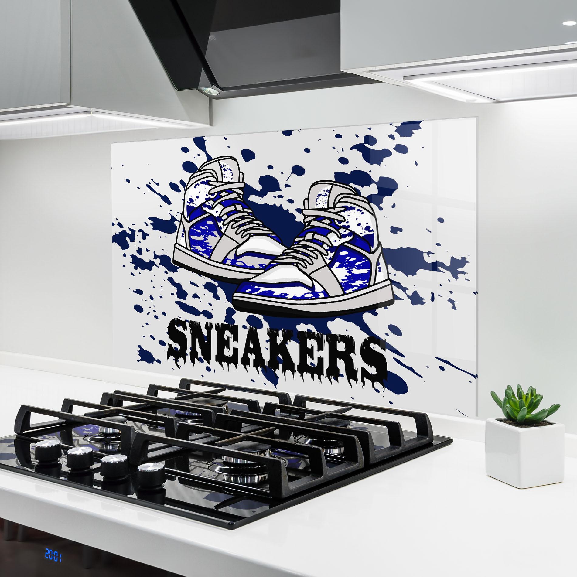 Стъклен панел за кухня Dark Blue Sneakers mockup 6
