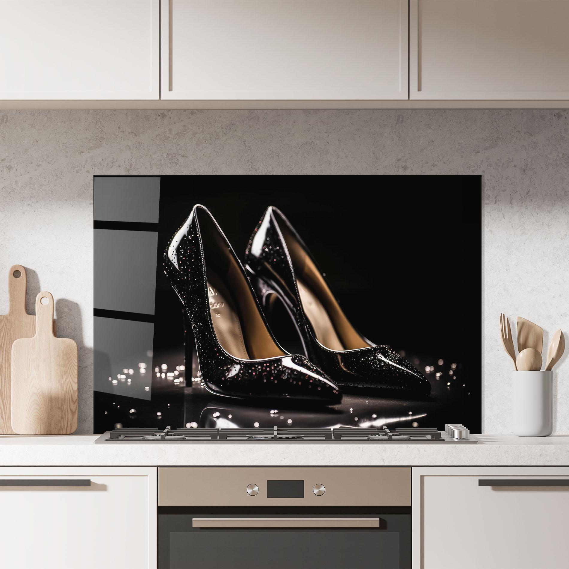 Стъклен панел за кухня Black Leather Shoe mockup 7