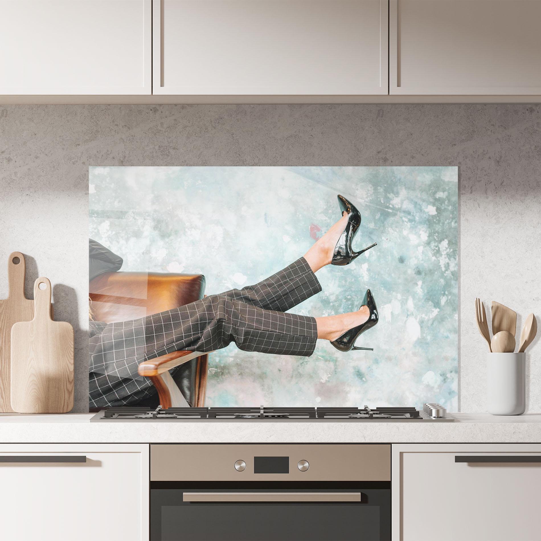 Стъклен панел за кухня Black Shoes On Chair mockup 7