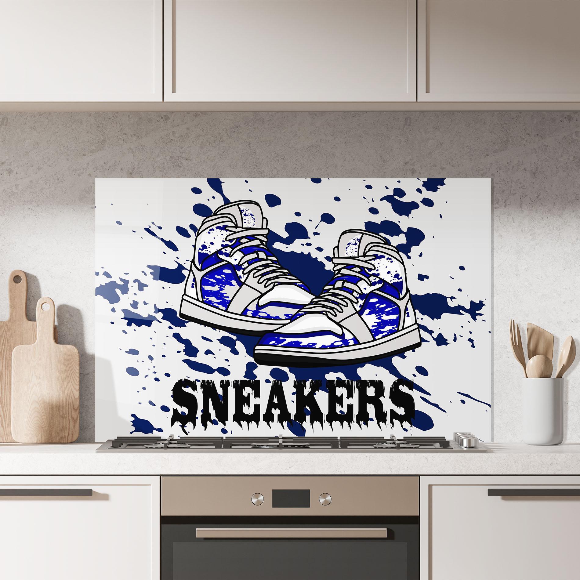 Стъклен панел за кухня Dark Blue Sneakers mockup 7