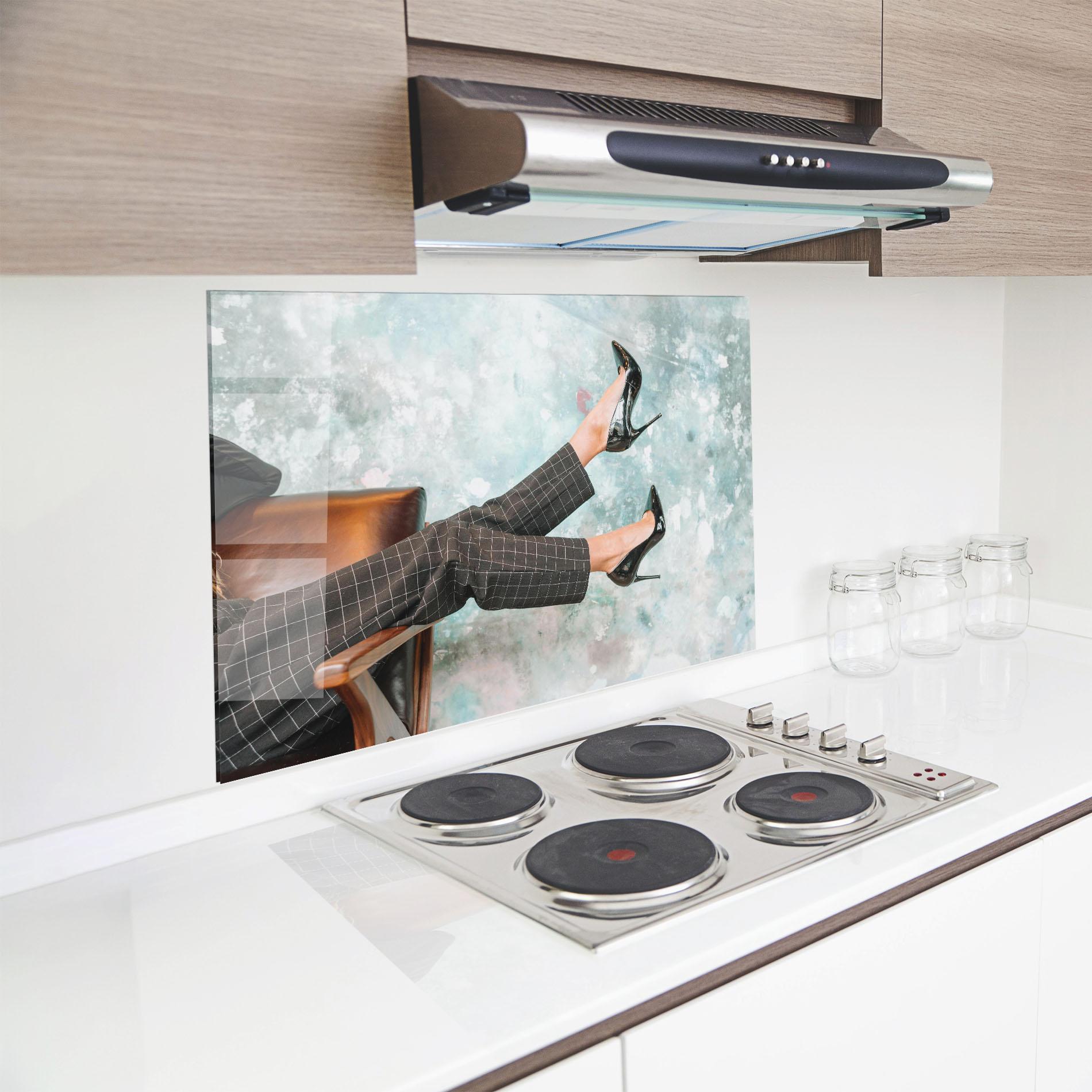 Стъклен панел за кухня Black Shoes On Chair mockup 8