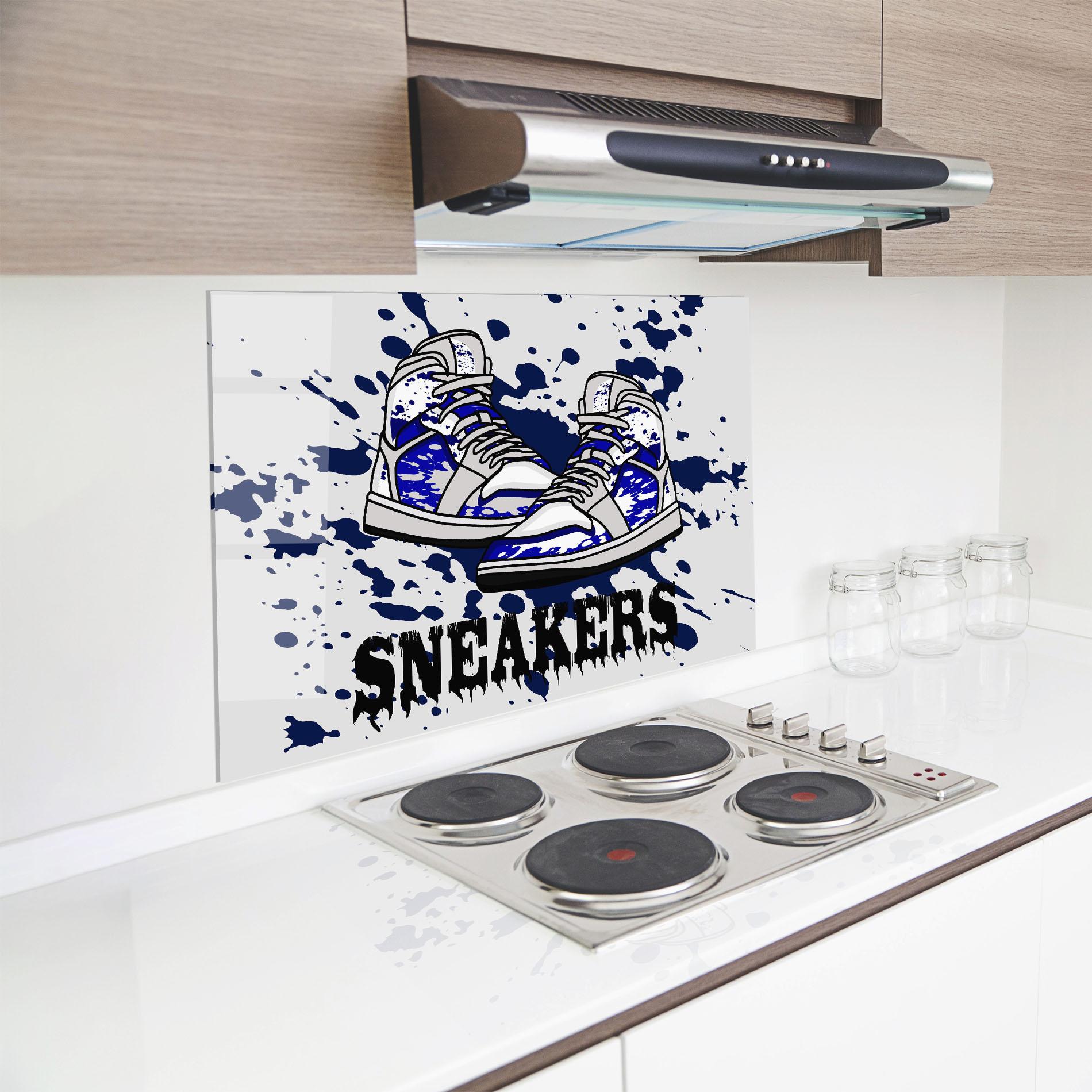 Стъклен панел за кухня Dark Blue Sneakers mockup 8
