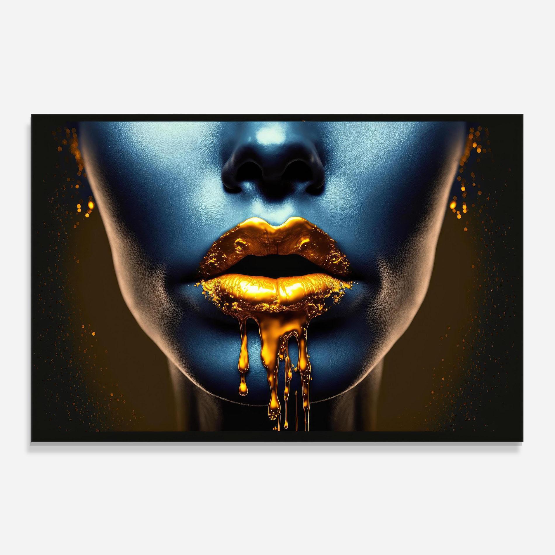 Стъклен панел за кухня Gold Liquid Blue mockup 0