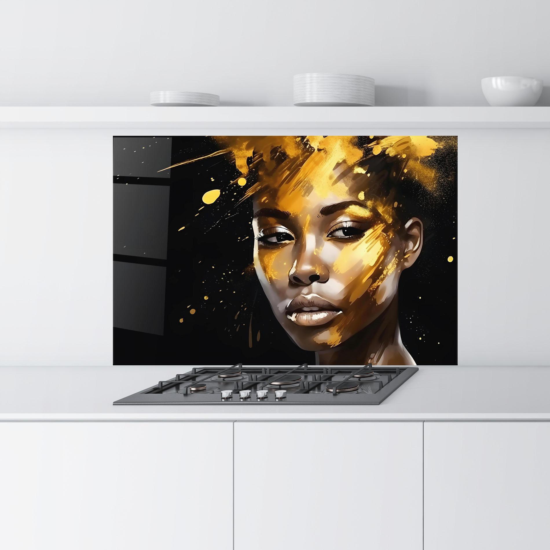 Стъклен панел за кухня African Gold Woman mockup 9