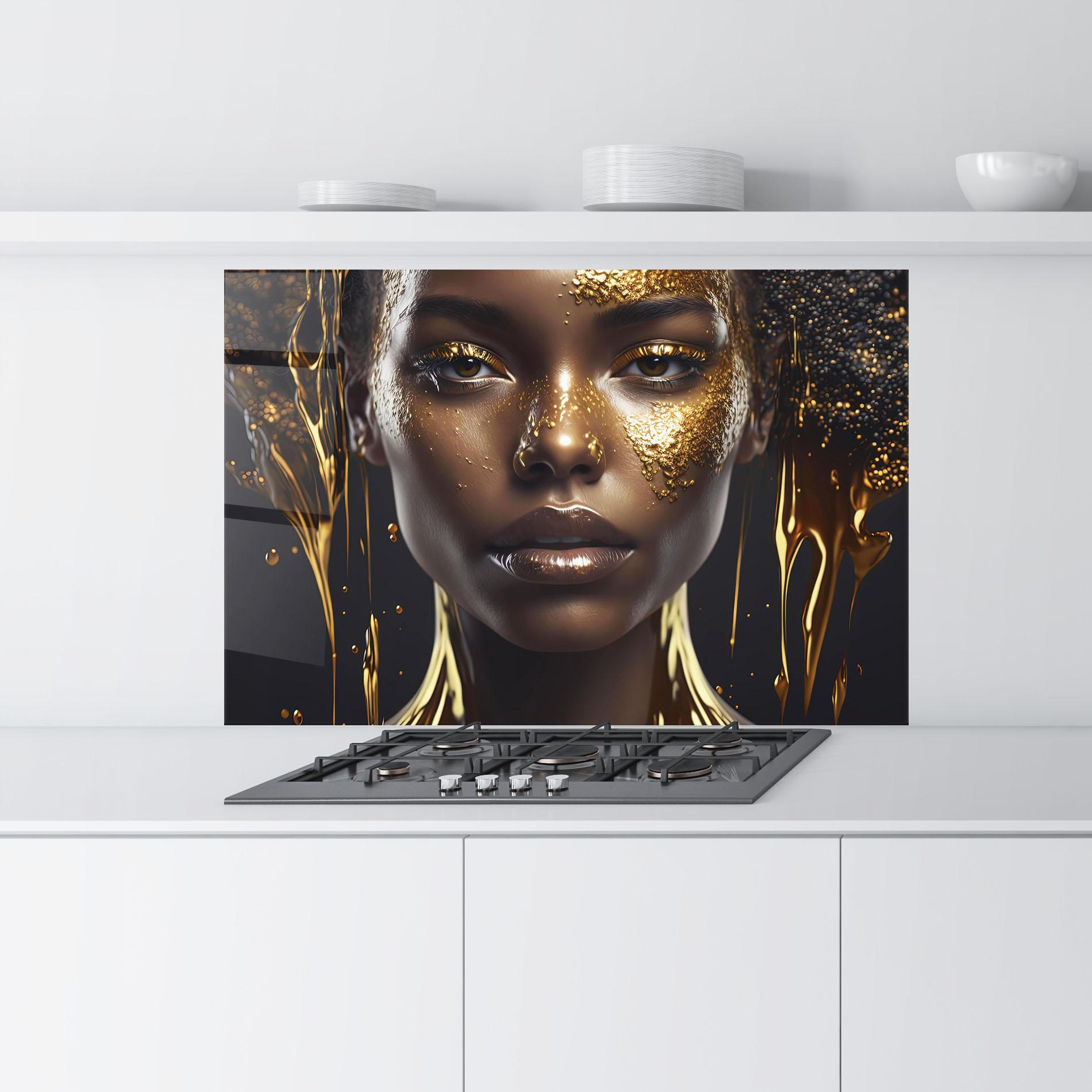 Стъклен панел за кухня Gold Portrait Falling mockup 9
