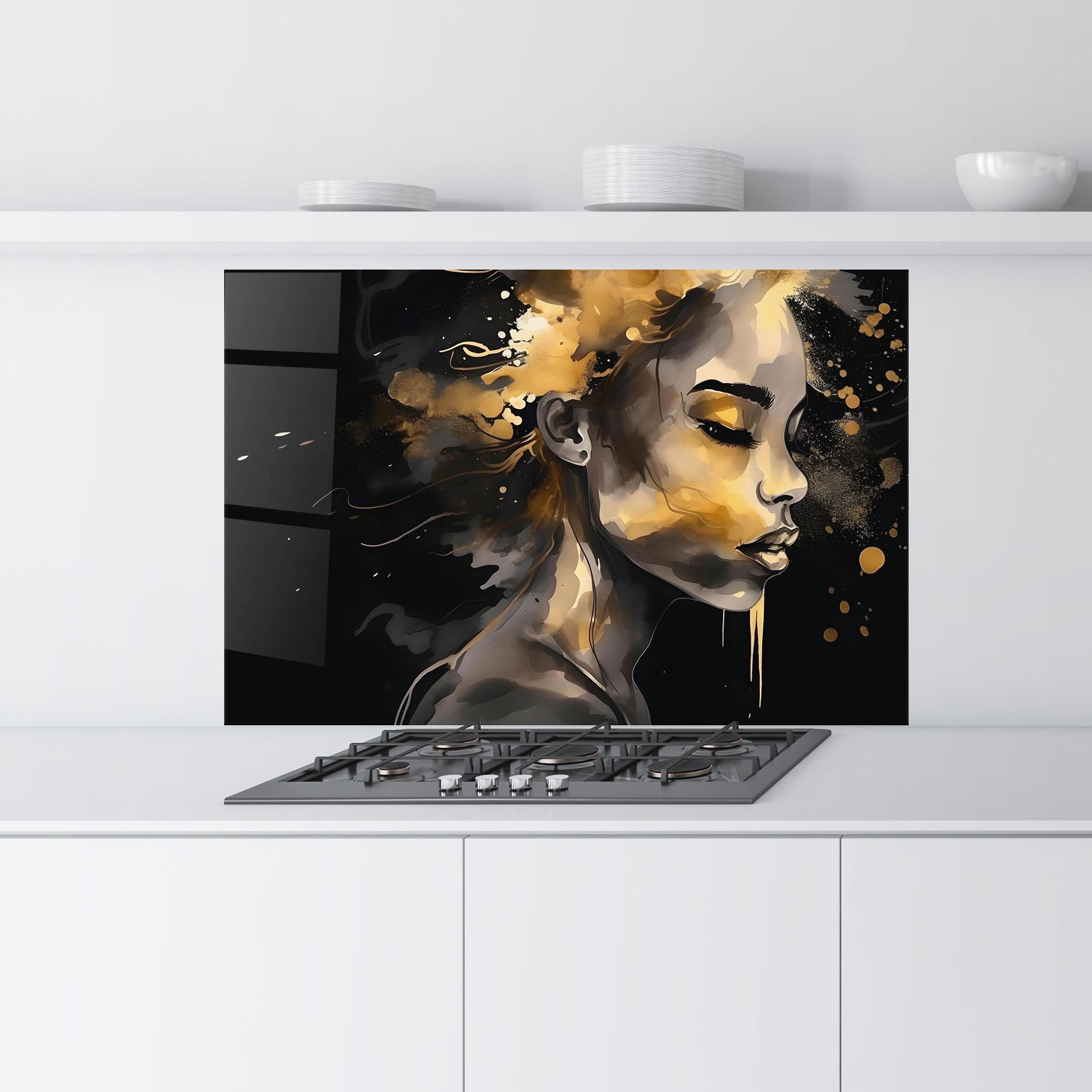 Стъклен панел за кухня Gold Stylish Modern mockup 9