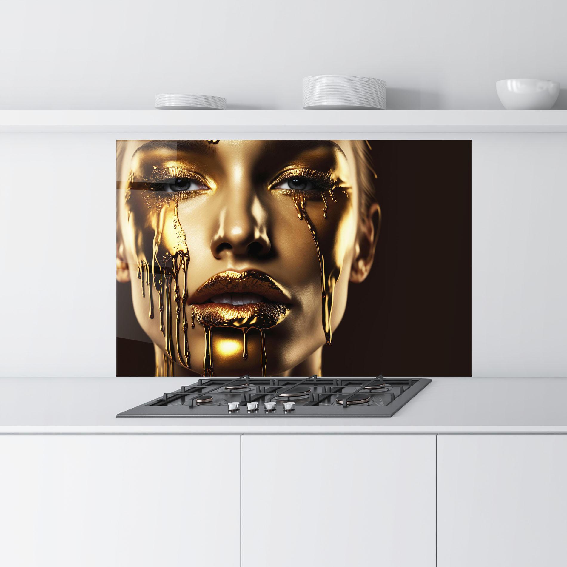Стъклен панел за кухня Yellow Dripping Gold mockup 9