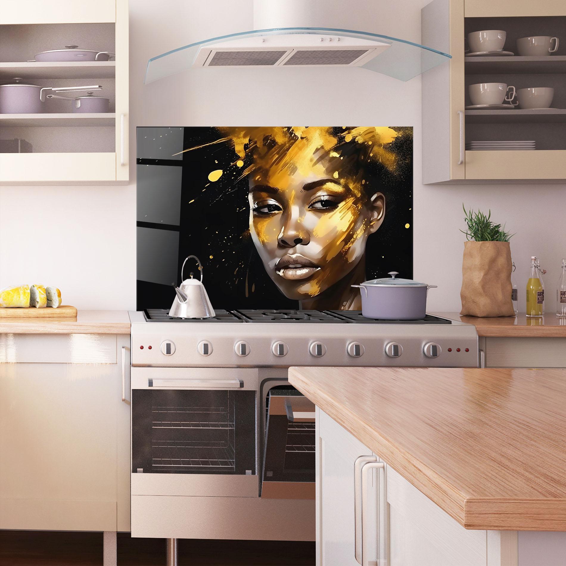 Стъклен панел за кухня African Gold Woman mockup 1