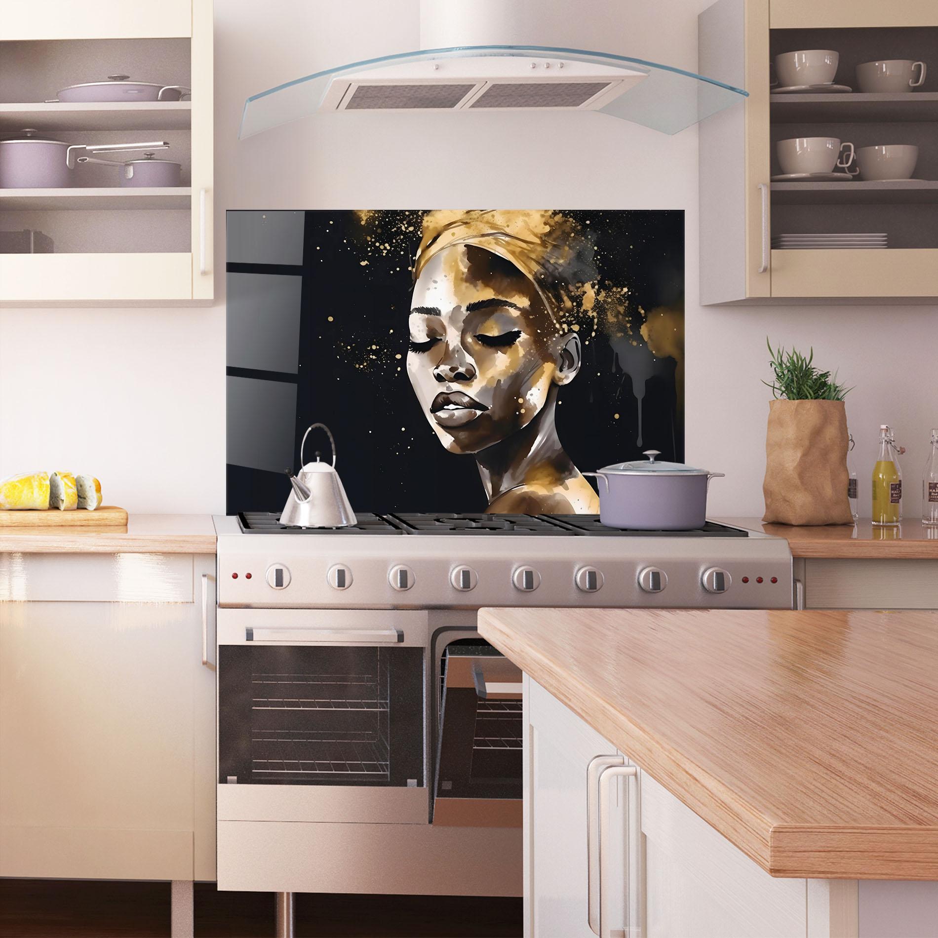 Стъклен панел за кухня Stylish Gold African mockup 1