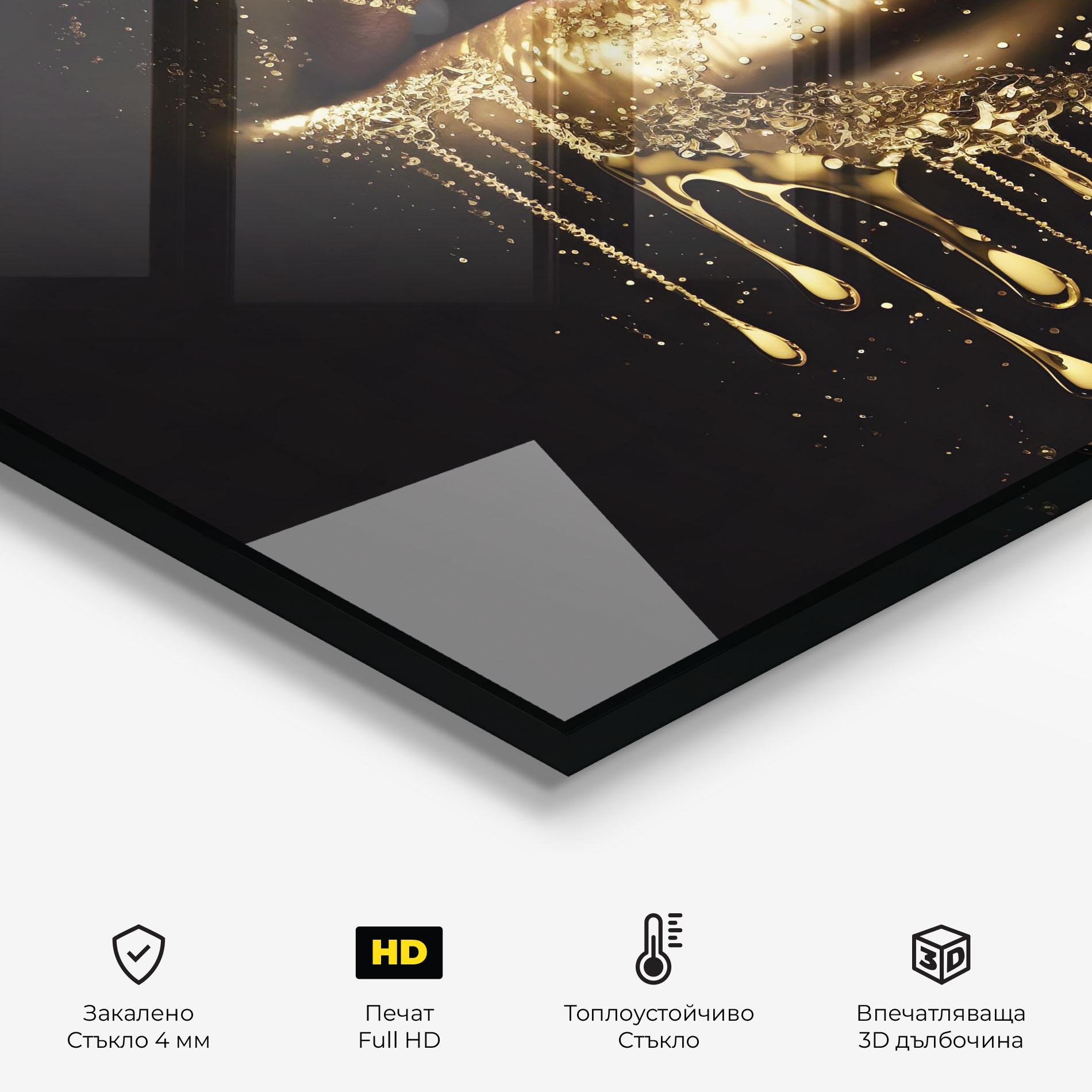 Стъклен панел за кухня Golden Luxury Lips mockup 2
