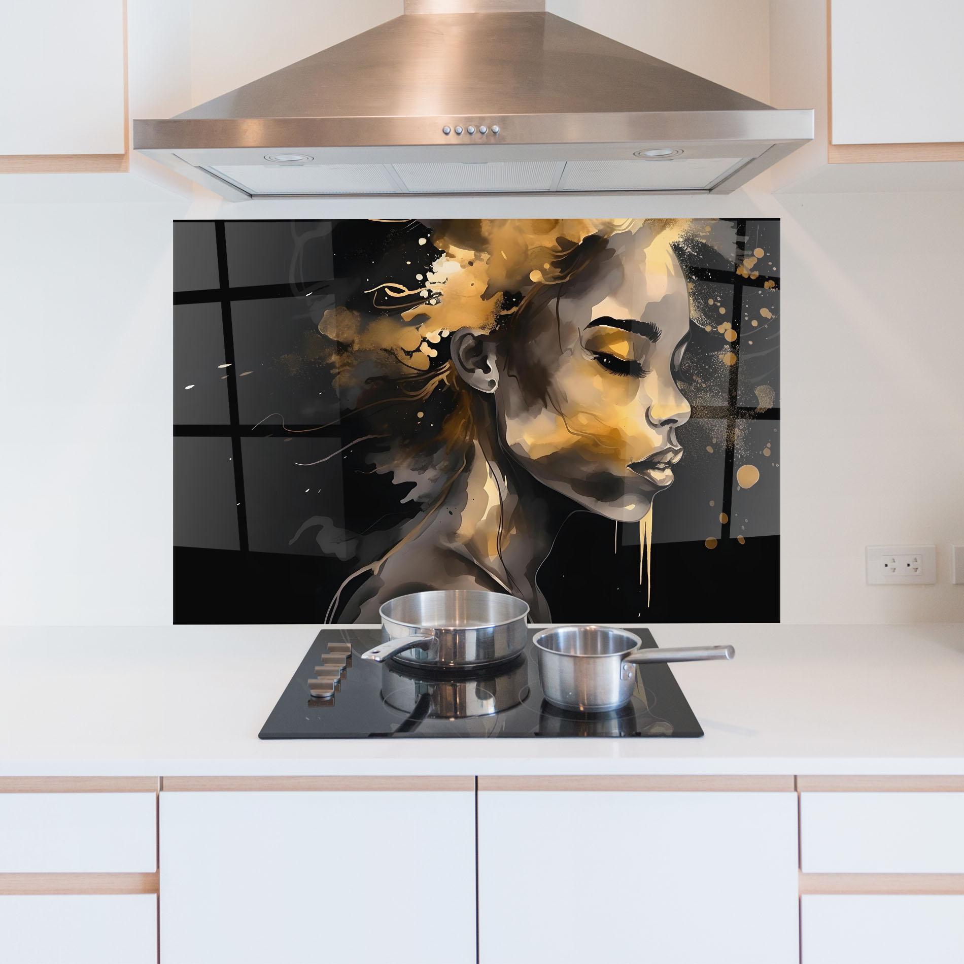 Стъклен панел за кухня Gold Stylish Modern mockup 5