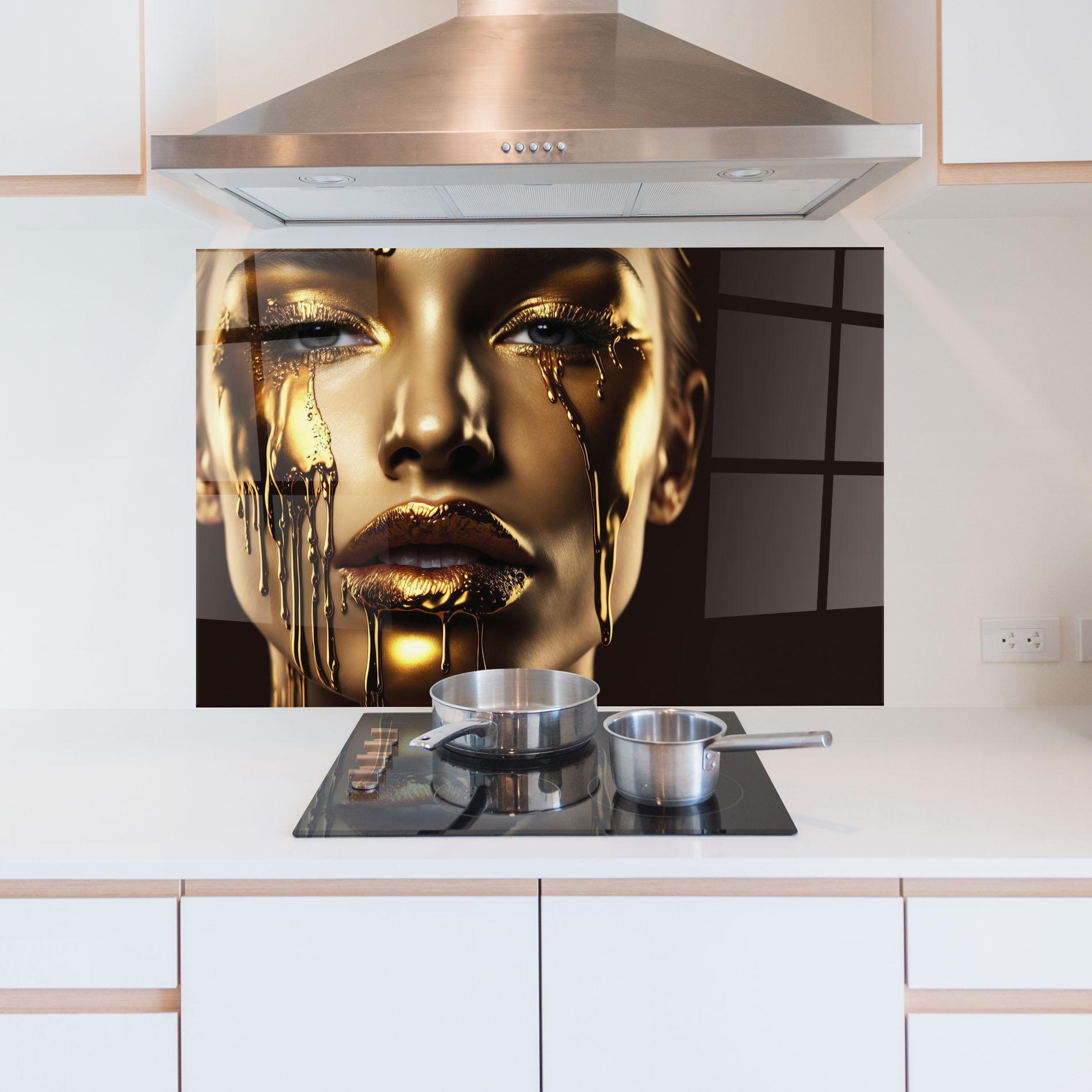 Стъклен панел за кухня Yellow Dripping Gold mockup 5