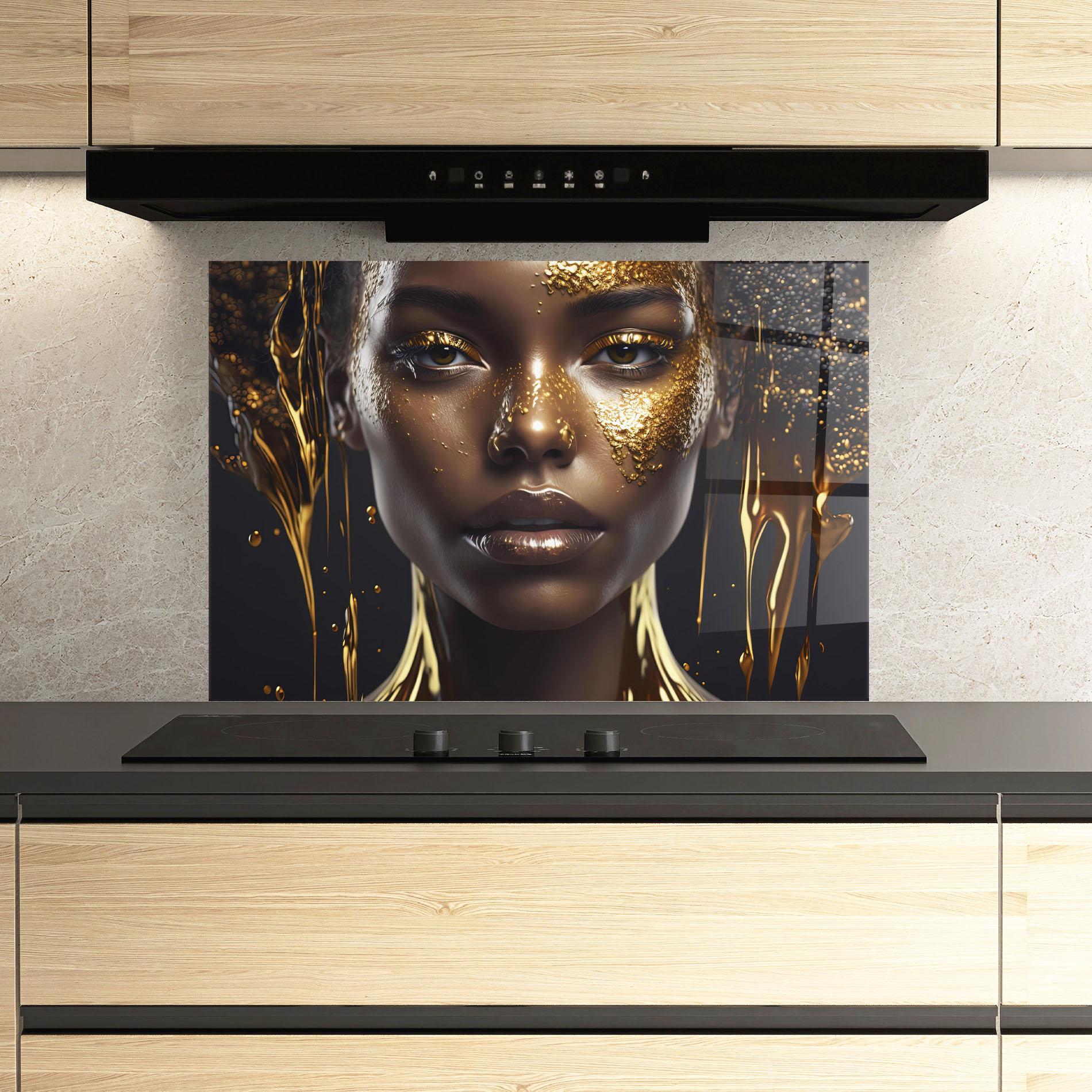 Стъклен панел за кухня Gold Portrait Falling mockup 3