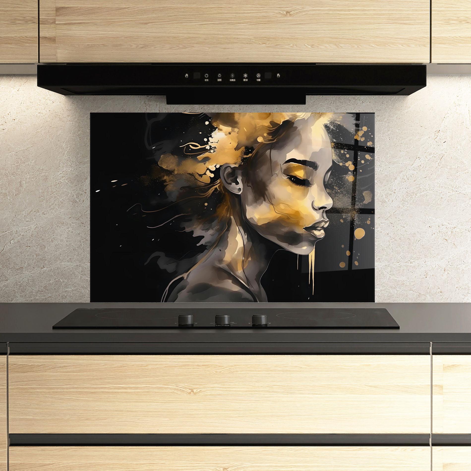 Стъклен панел за кухня Gold Stylish Modern mockup 3