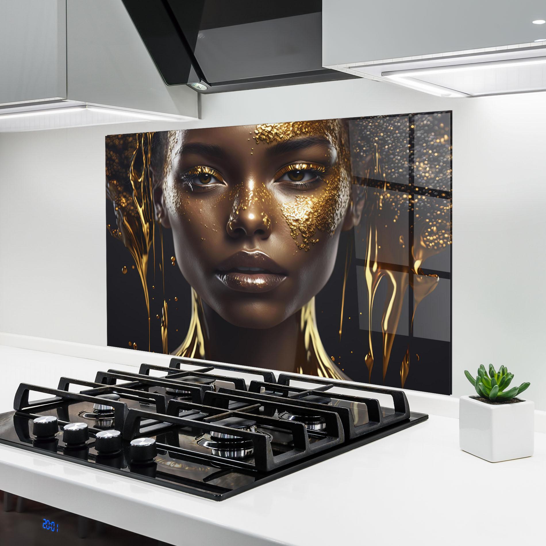 Стъклен панел за кухня Gold Portrait Falling mockup 6