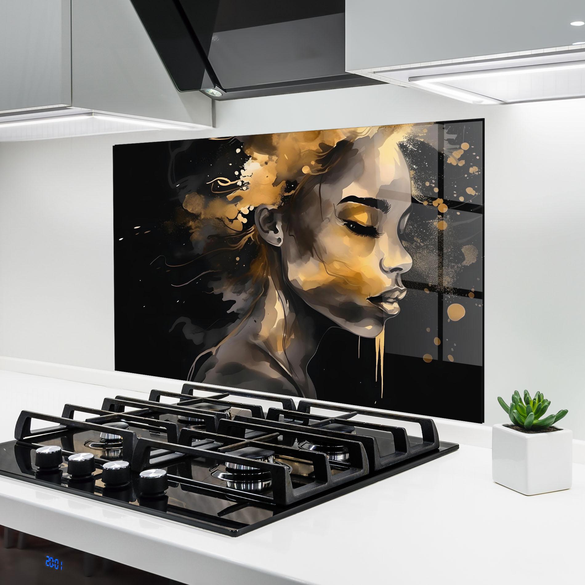 Стъклен панел за кухня Gold Stylish Modern mockup 6