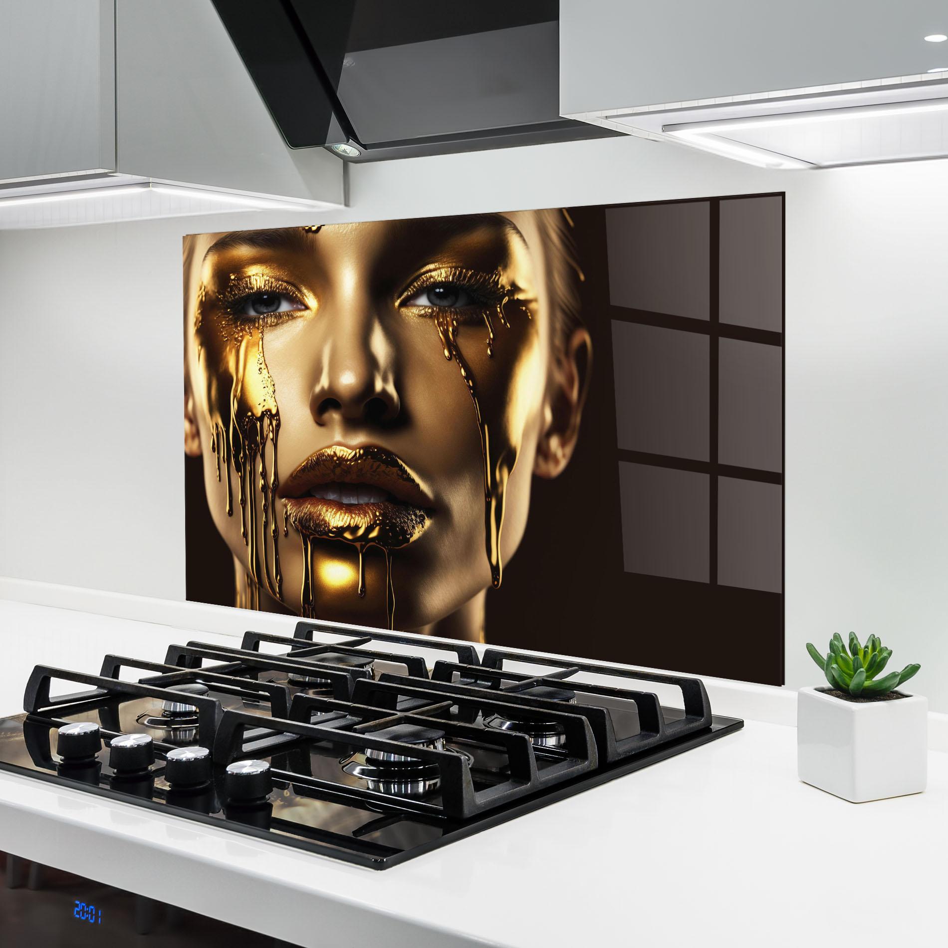 Стъклен панел за кухня Yellow Dripping Gold mockup 6