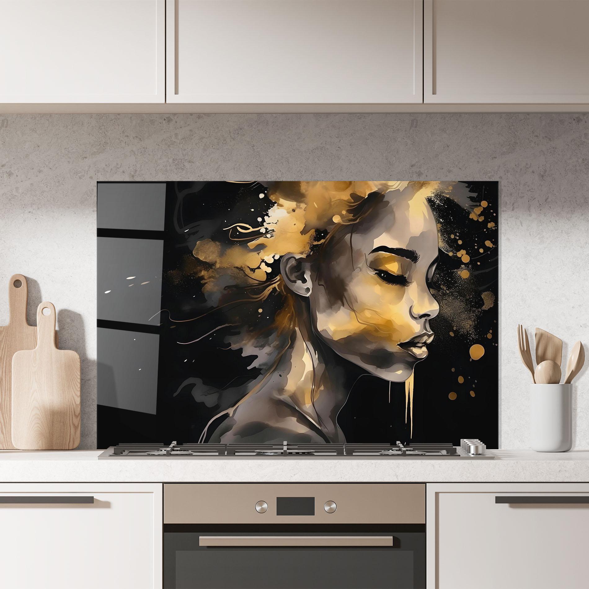 Стъклен панел за кухня Gold Stylish Modern mockup 7