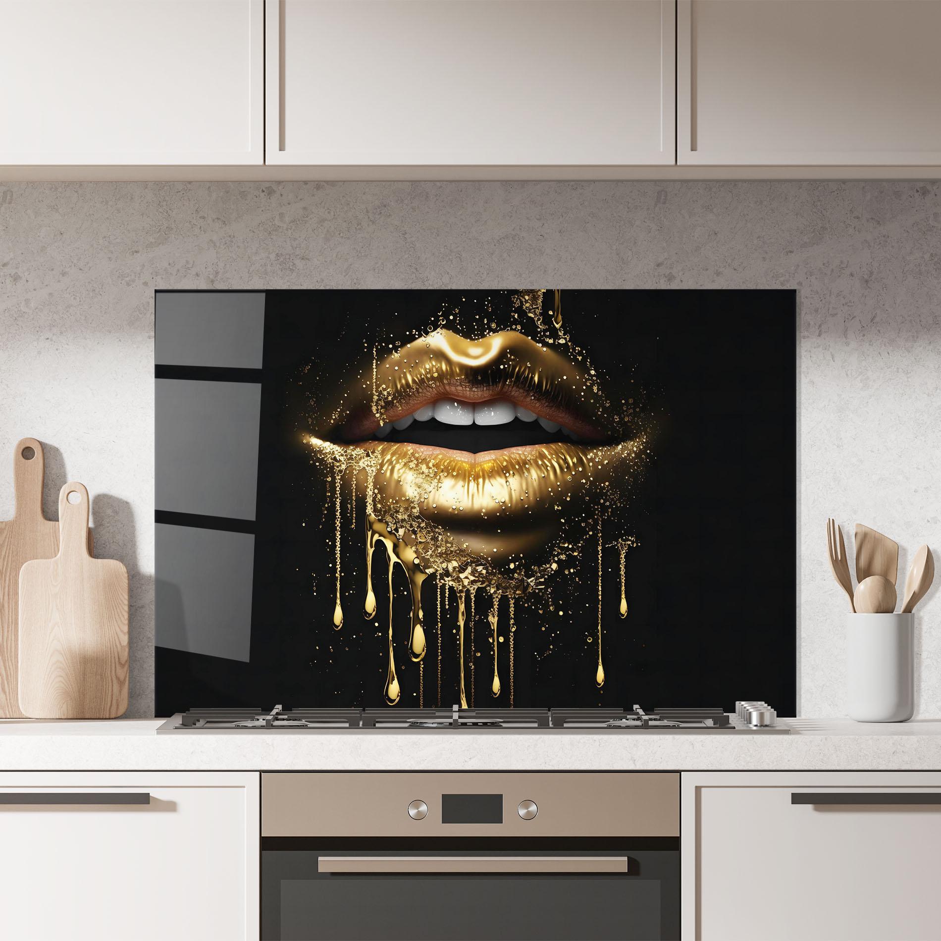 Стъклен панел за кухня Golden Luxury Lips mockup 7