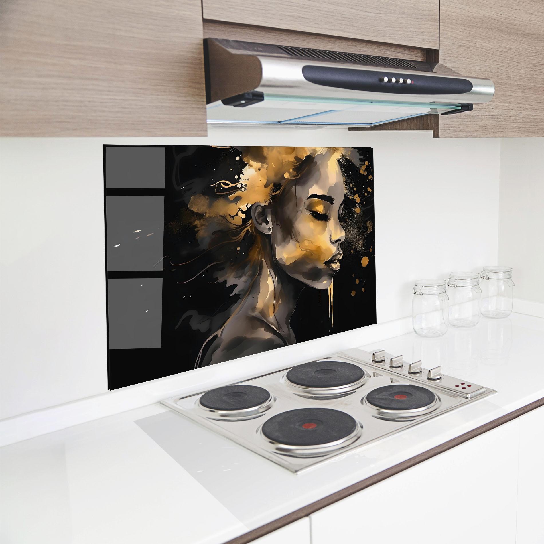 Стъклен панел за кухня Gold Stylish Modern mockup 8