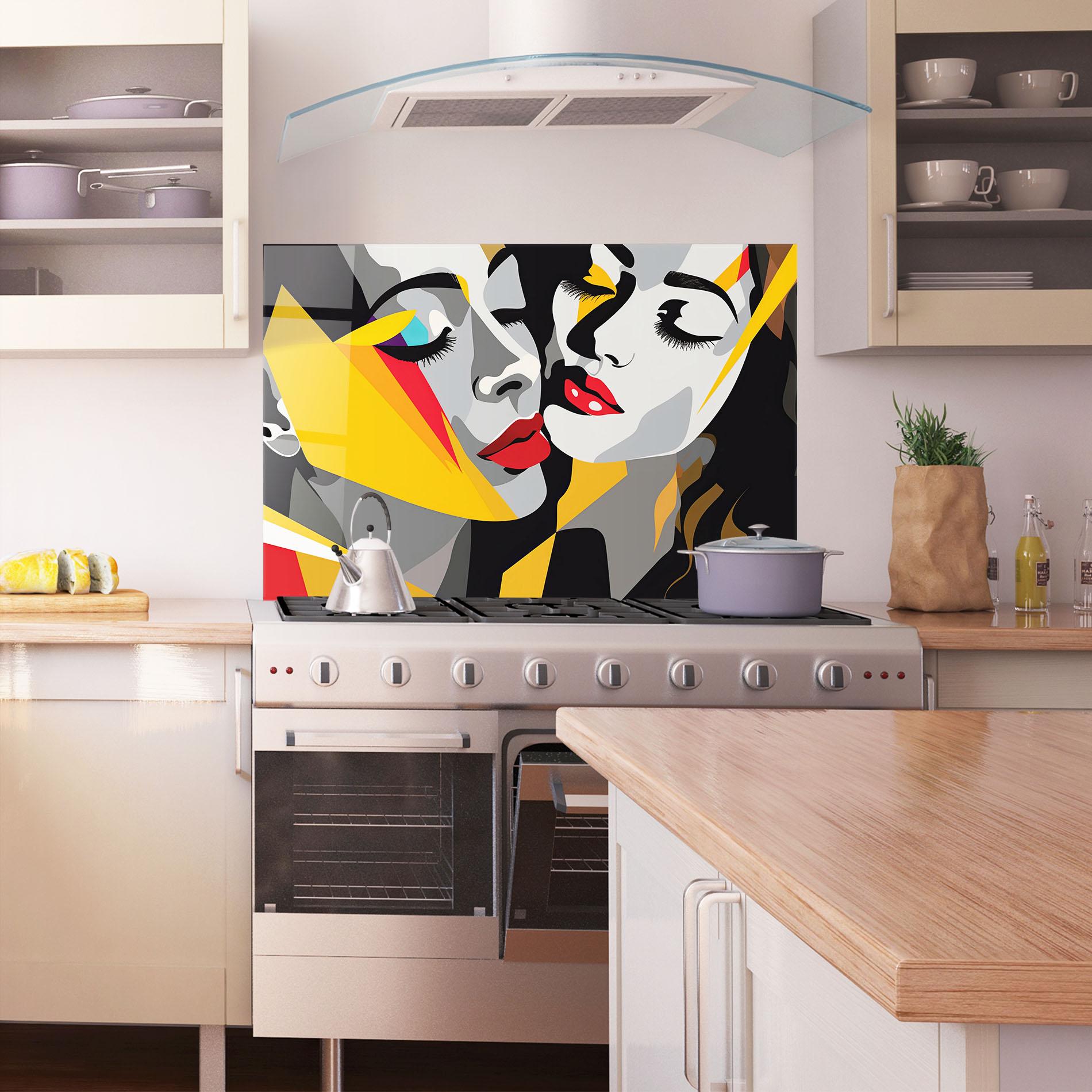 Стъклен панел за кухня Grey Yellow Women mockup 1