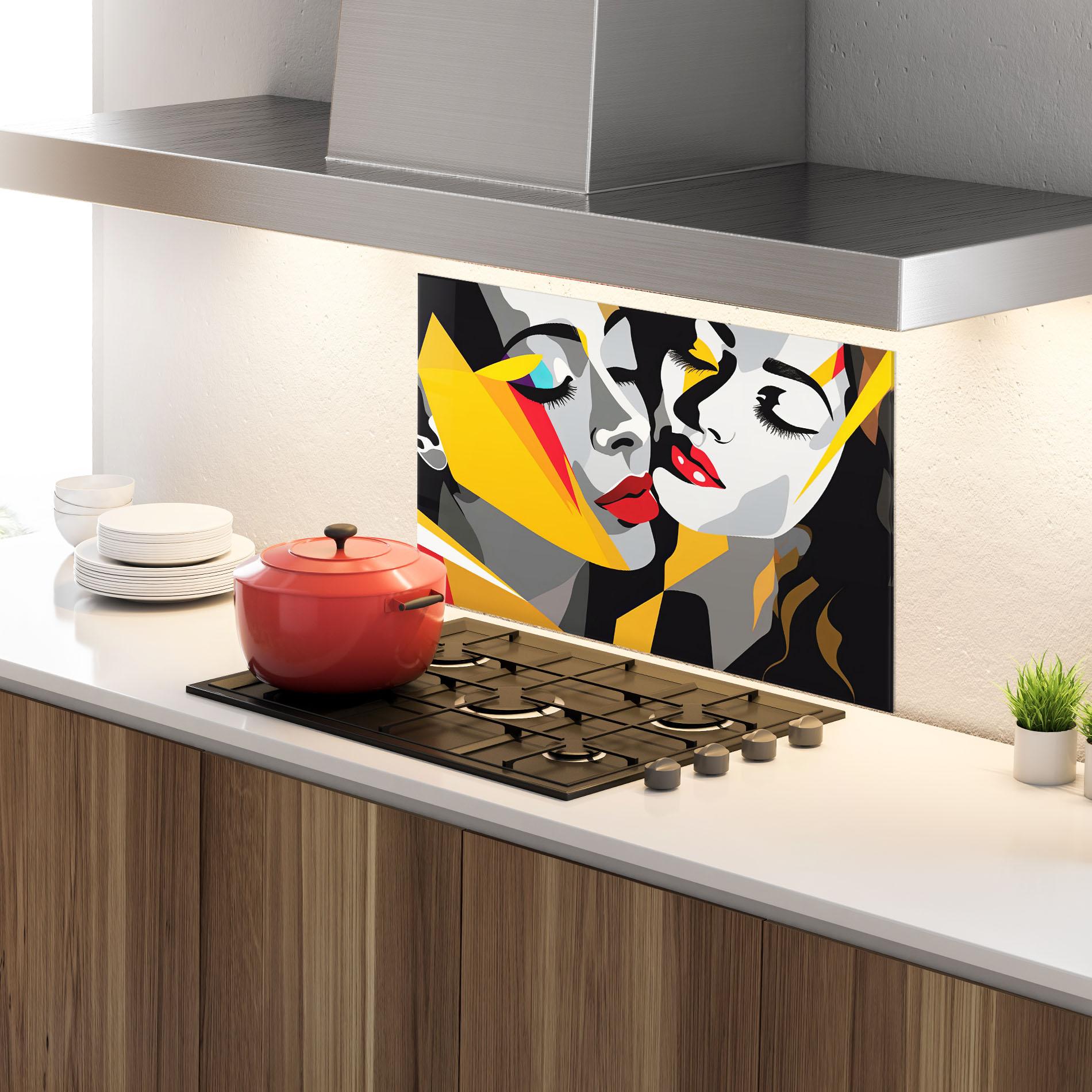 Стъклен панел за кухня Grey Yellow Women mockup 4