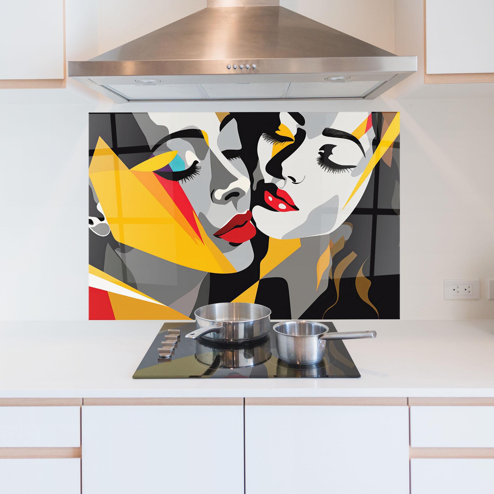 Стъклен панел за кухня Grey Yellow Women mockup 5